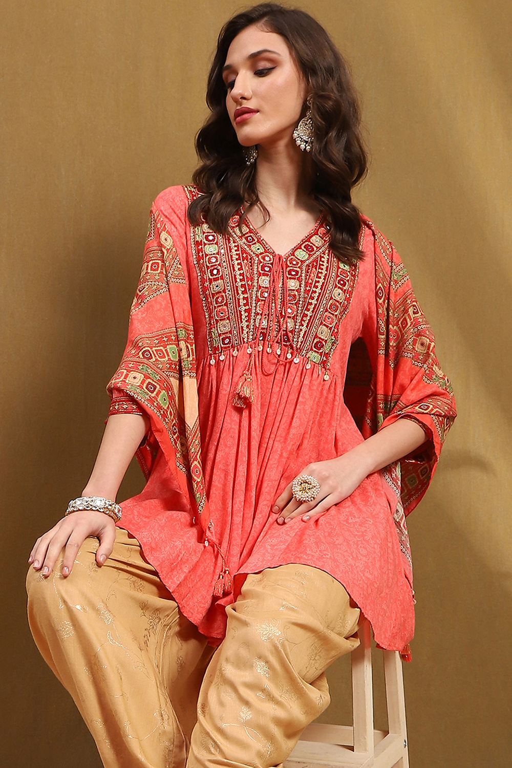 Blue and Beige Embroidered Peplum Kurta Set image number 7