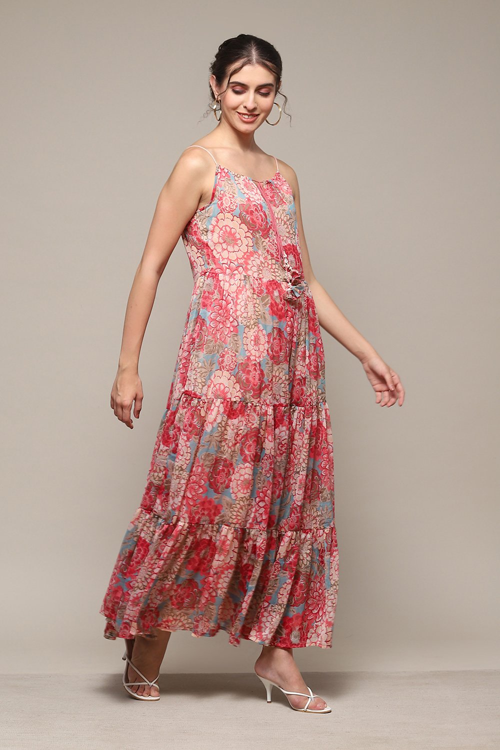 Coral Polyester Tiered Dress image number 3