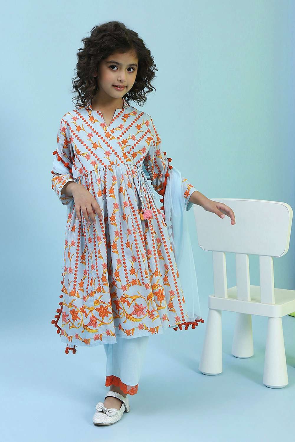 Sky Blue Cotton Front-open Suit Set image number 0