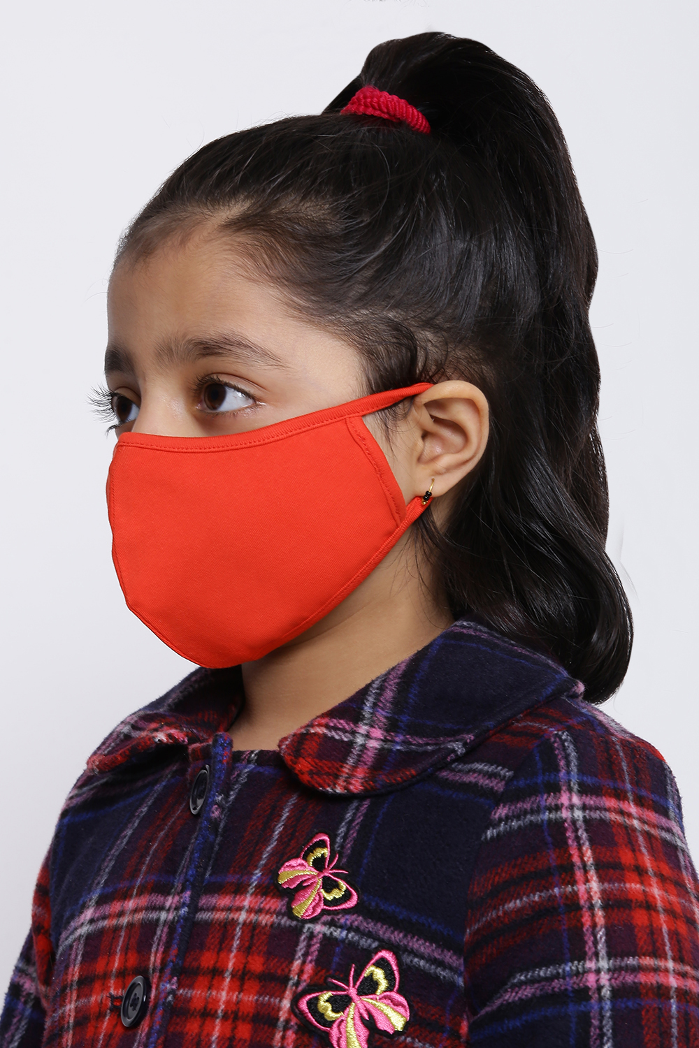 Orange Cotton Lycra Kids Solid Face Mask image number 2