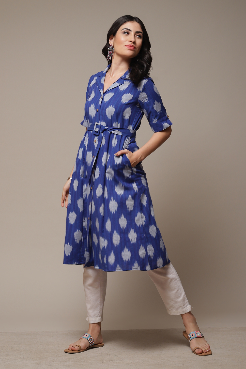 Blue Cotton Straight Yarndyed Dress image number 0