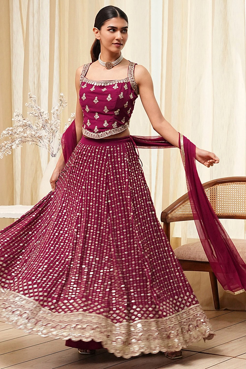 Burgundy Georgette Lehenga Set  image number 0
