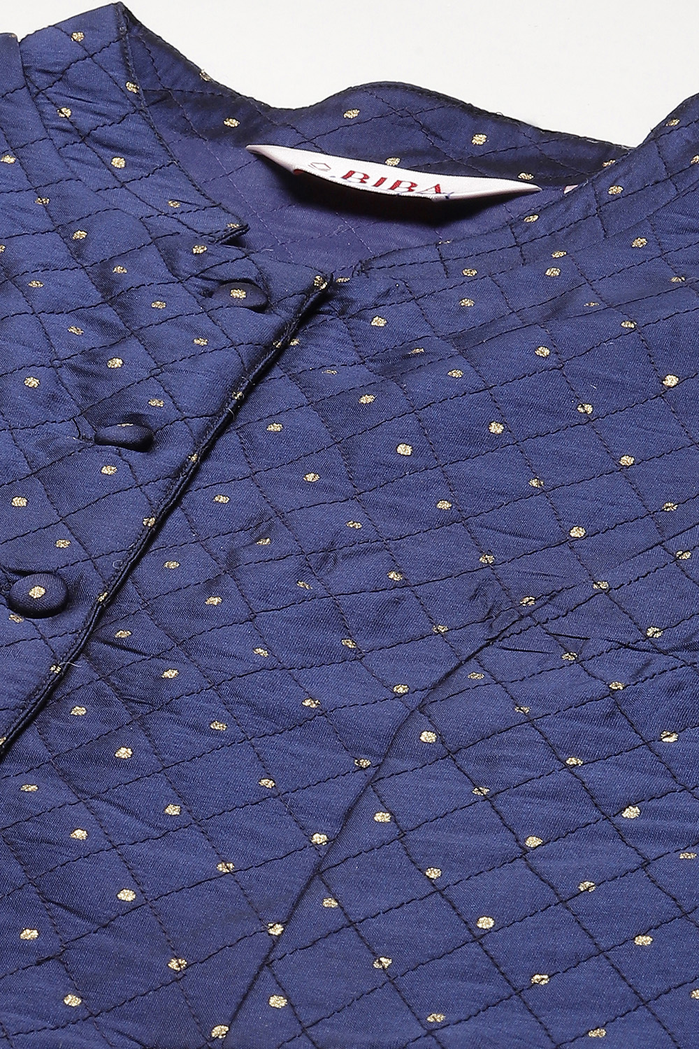 Navy Straight Metallic Cotton Yarndyed Jacket image number 1
