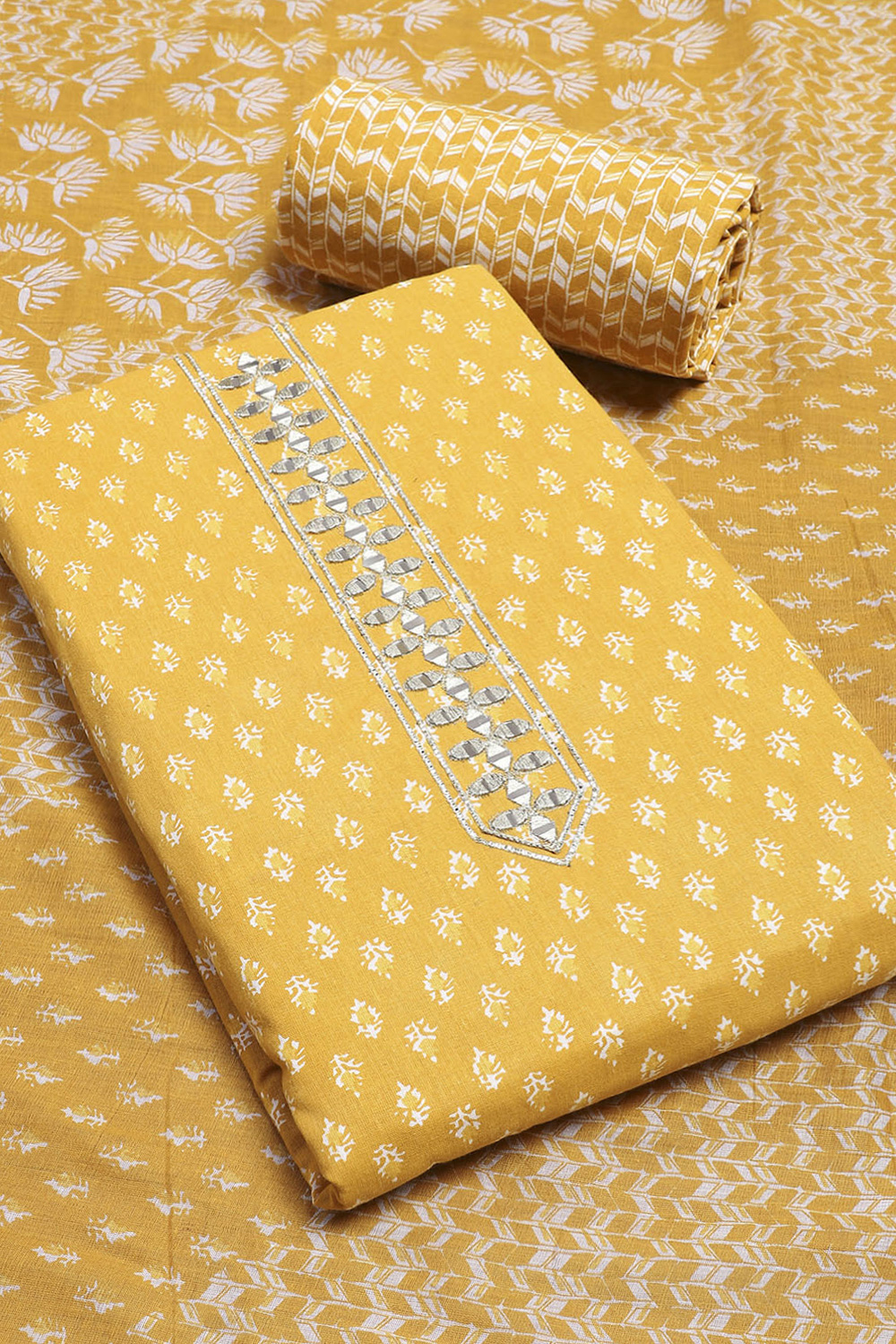 Mustard Cotton Blend Unstitched Suit Set image number 4
