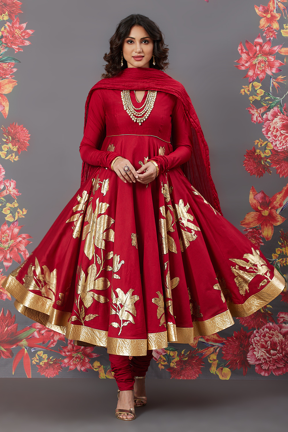 Rohit Bal Off White Cotton Silk Anarkali Printed Suit image number 4