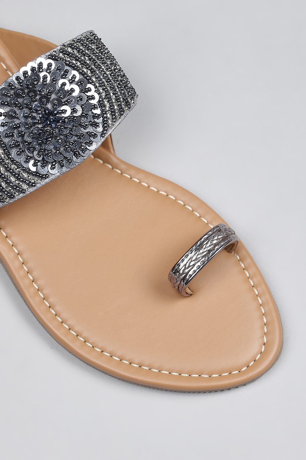 Gun Metal Sequin Embellished Sandals image number 3
