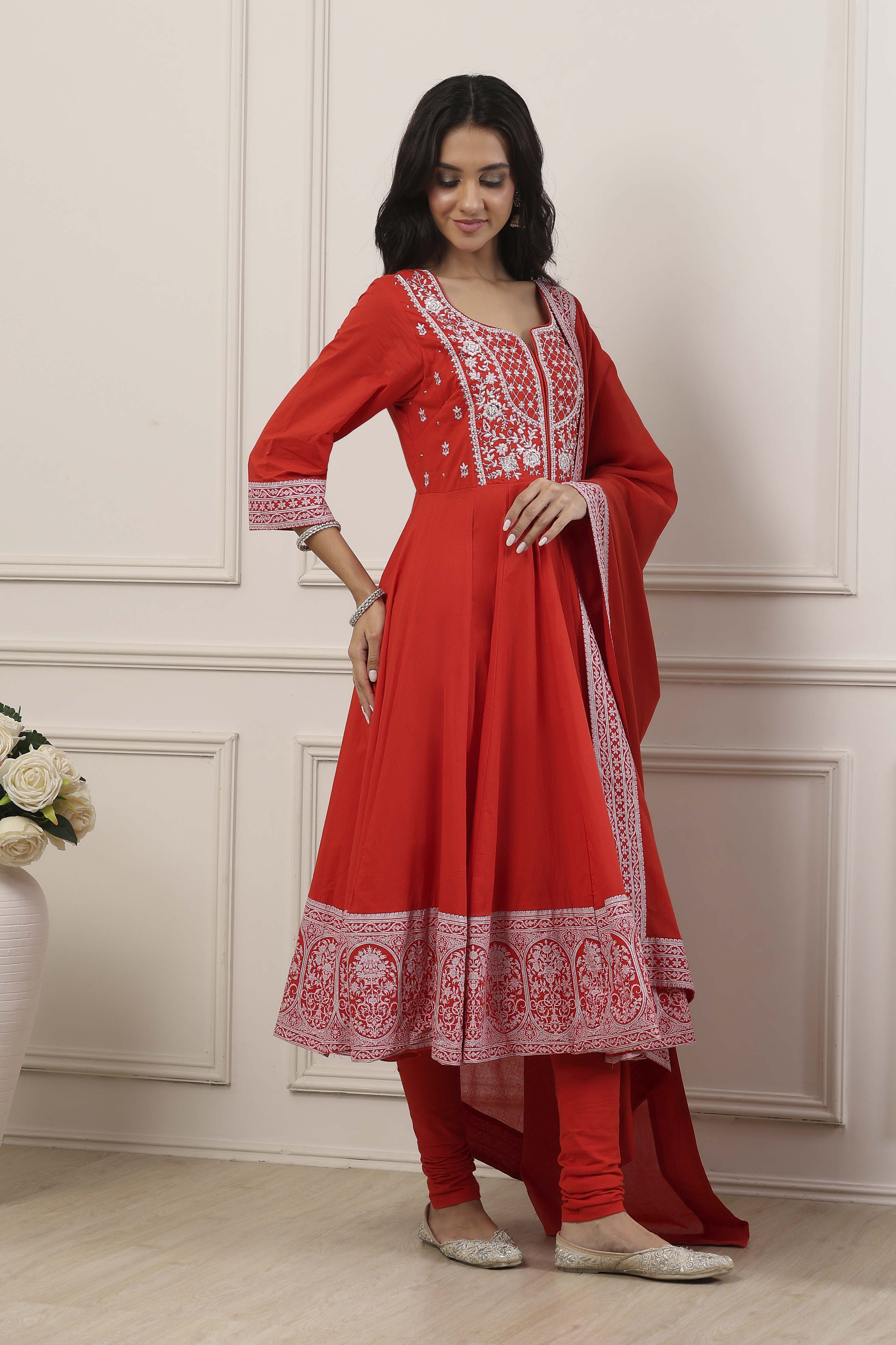 Green Cotton Kalidar Suit Set image number 5