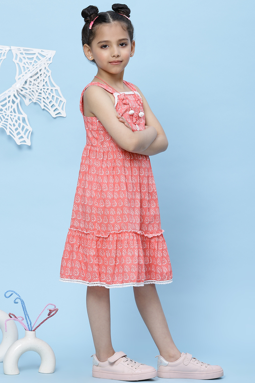 Pink Cotton A-Line Printed Dress image number 3