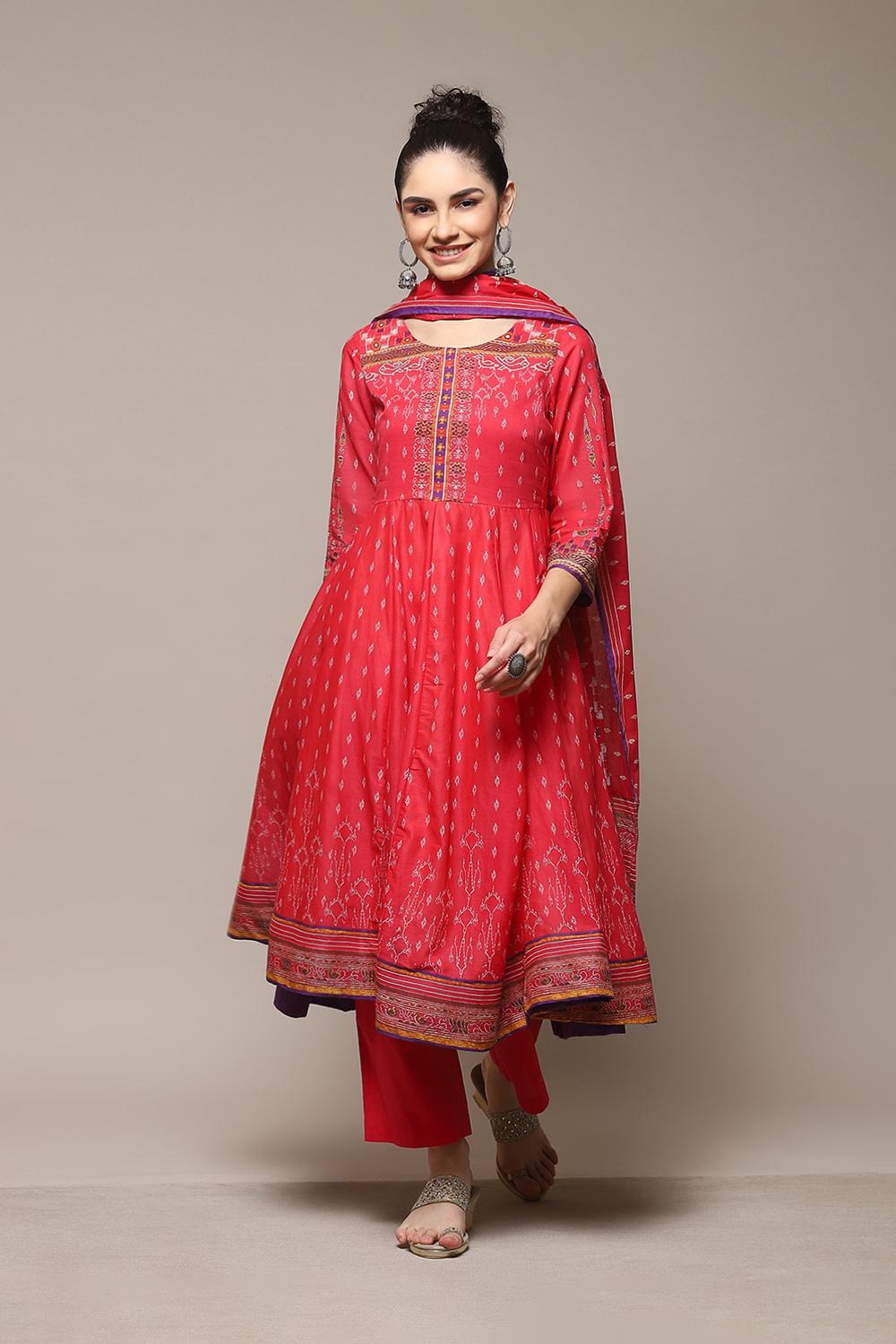Buy Red Cotton Anarkali Kurta Palazzo Suit Set for INR3299.40 |Biba India