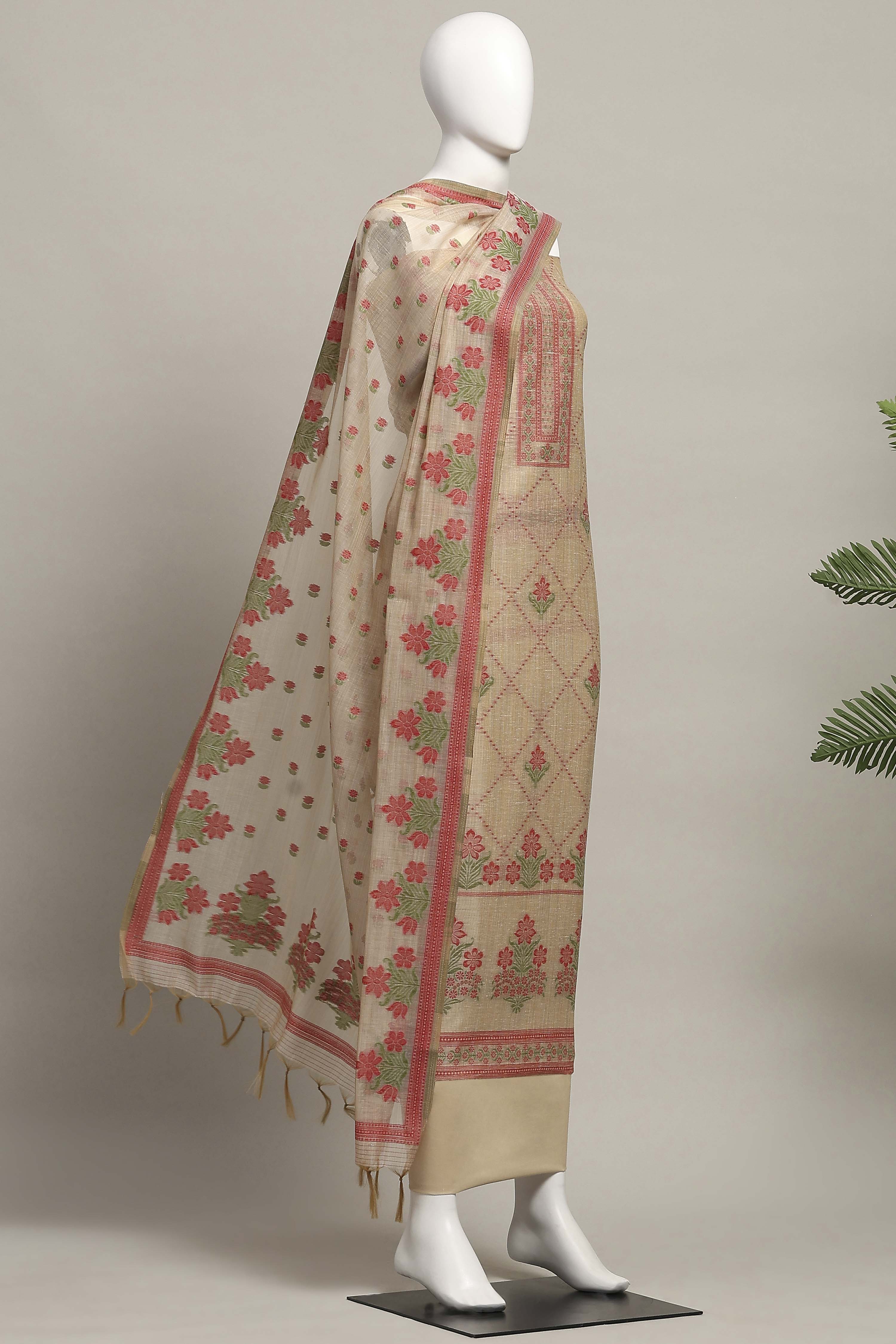 Pink Cotton Attractive Floral Print Unstitched Suit Set image number 4