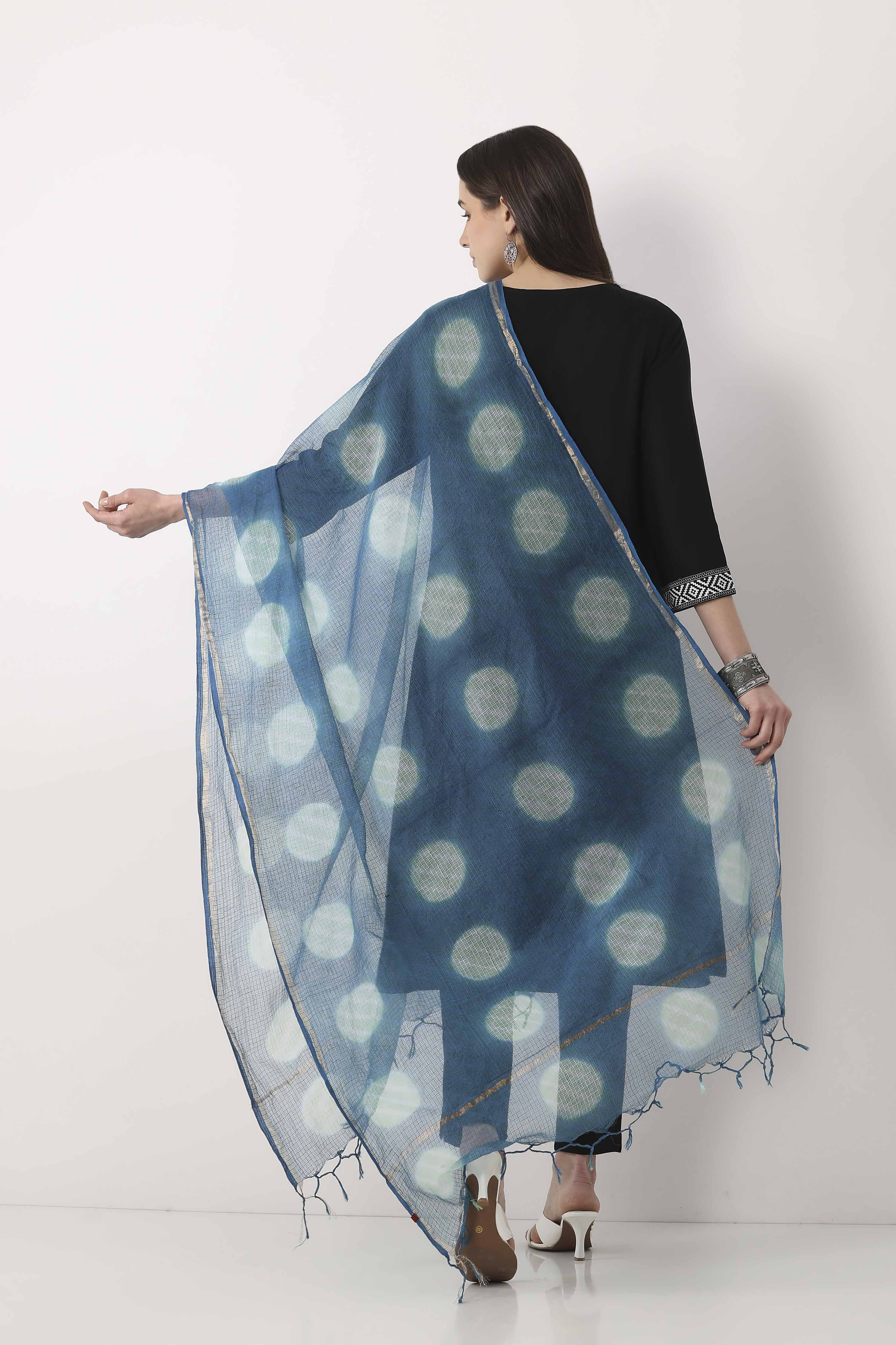 Navy Cotton Dupatta image number 2