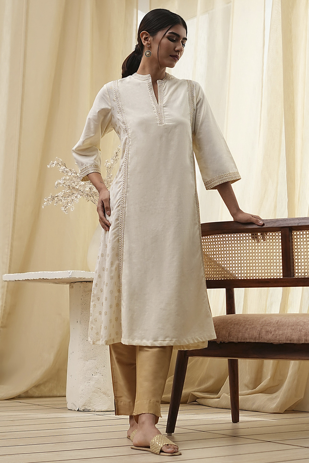 Fuchsia Cotton Printed A-Line Kurta image number 0