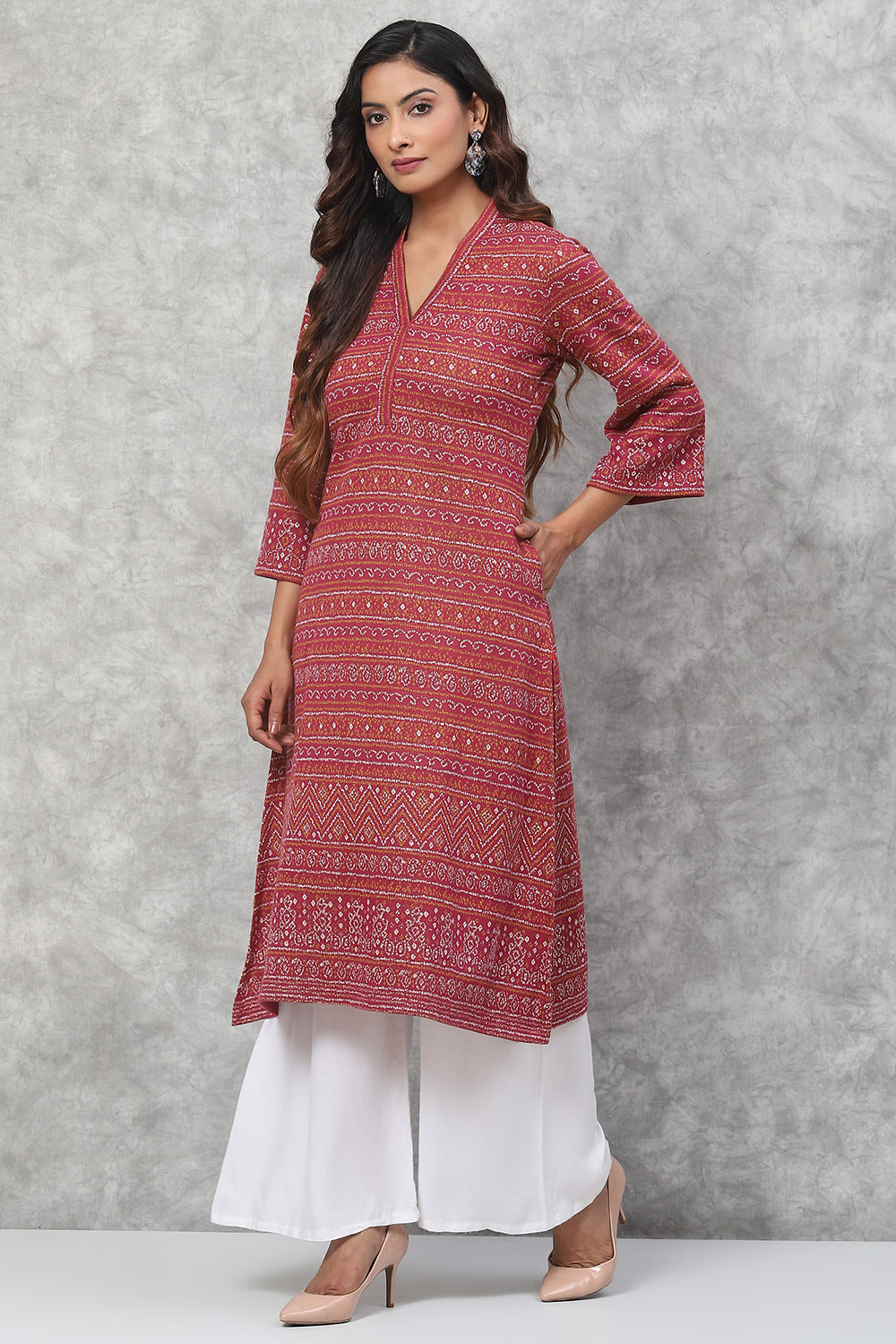 Pink Straight Poly Metallic Kurta image number 2