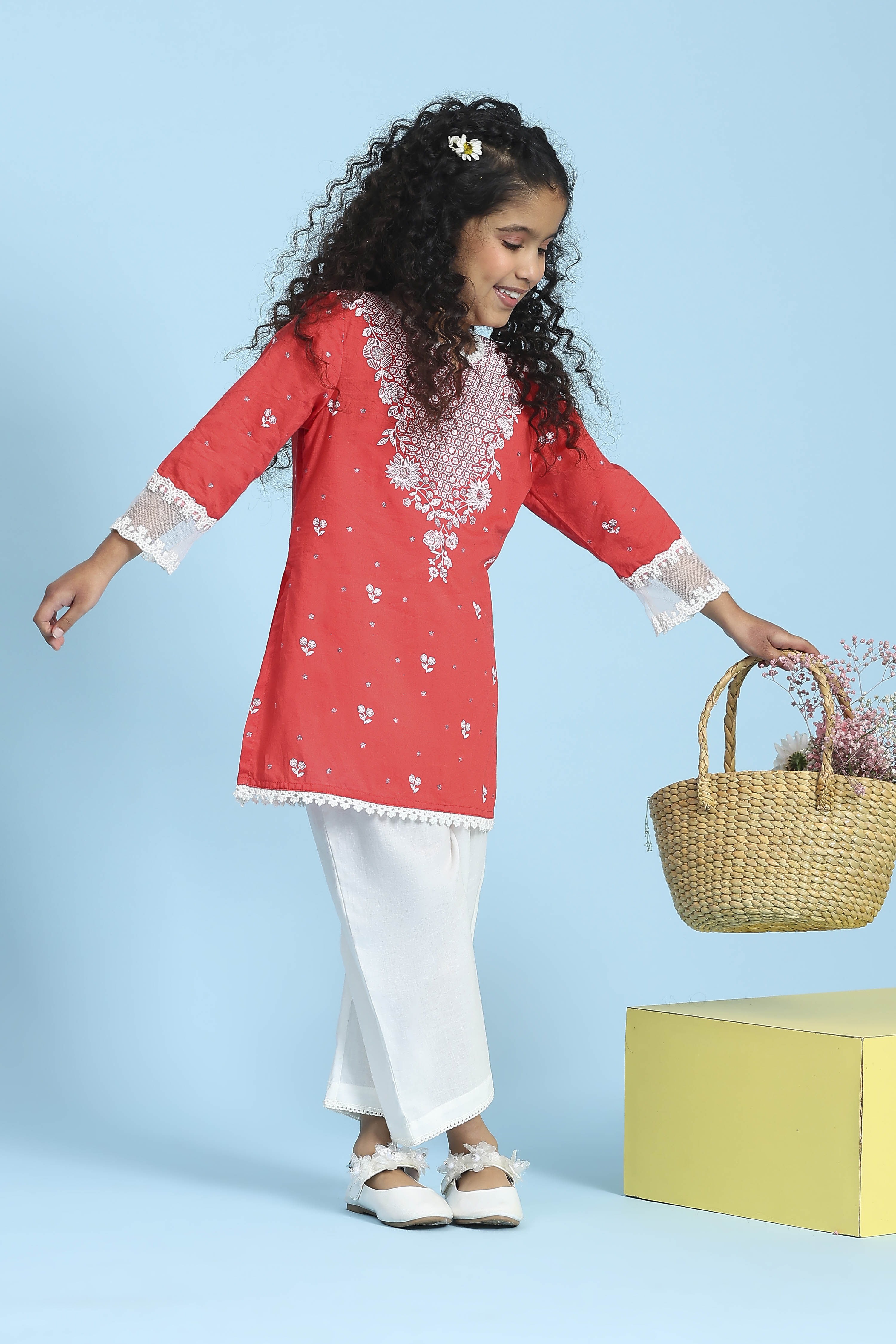 Coral Cotton Printed Straight Suit Set image number 5