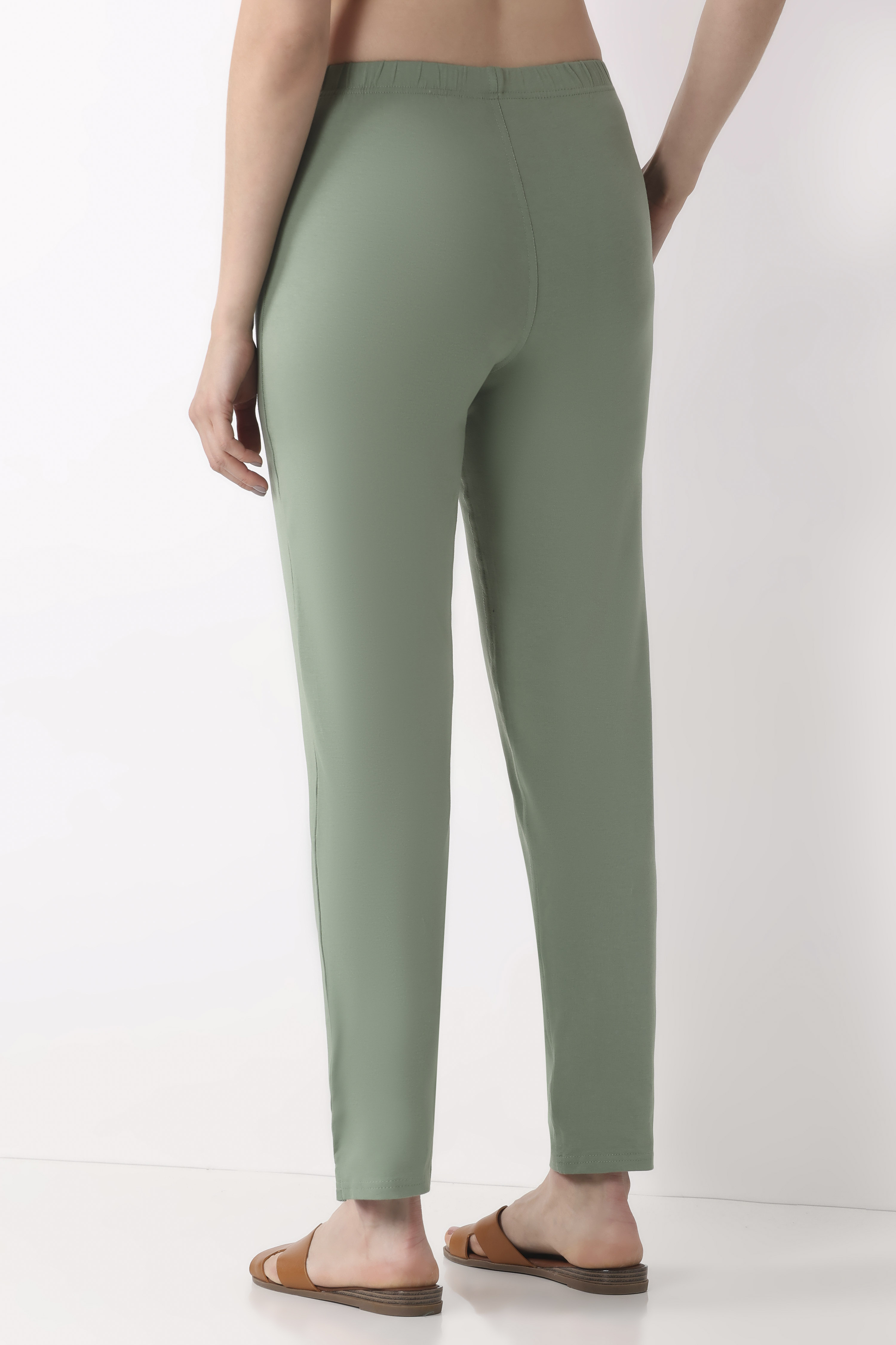 Navy Blue Solid Cotton Lycra Straight Pants image number 5