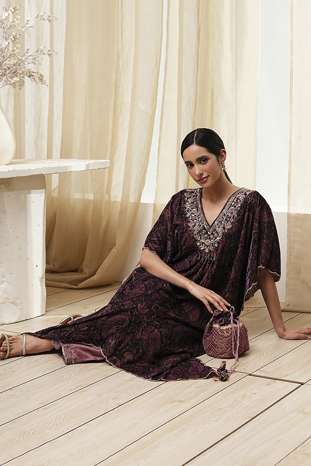 Purple Art Silk A-Line Kurta Palazzo Suit Set image number 0