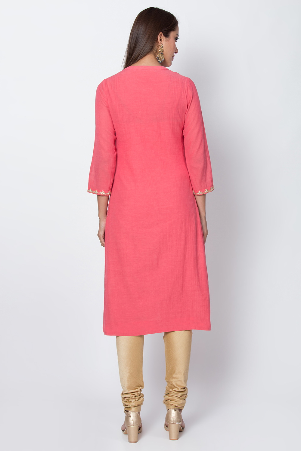 Coral Cotton And Viscose Straight Solid Kurta image number 5