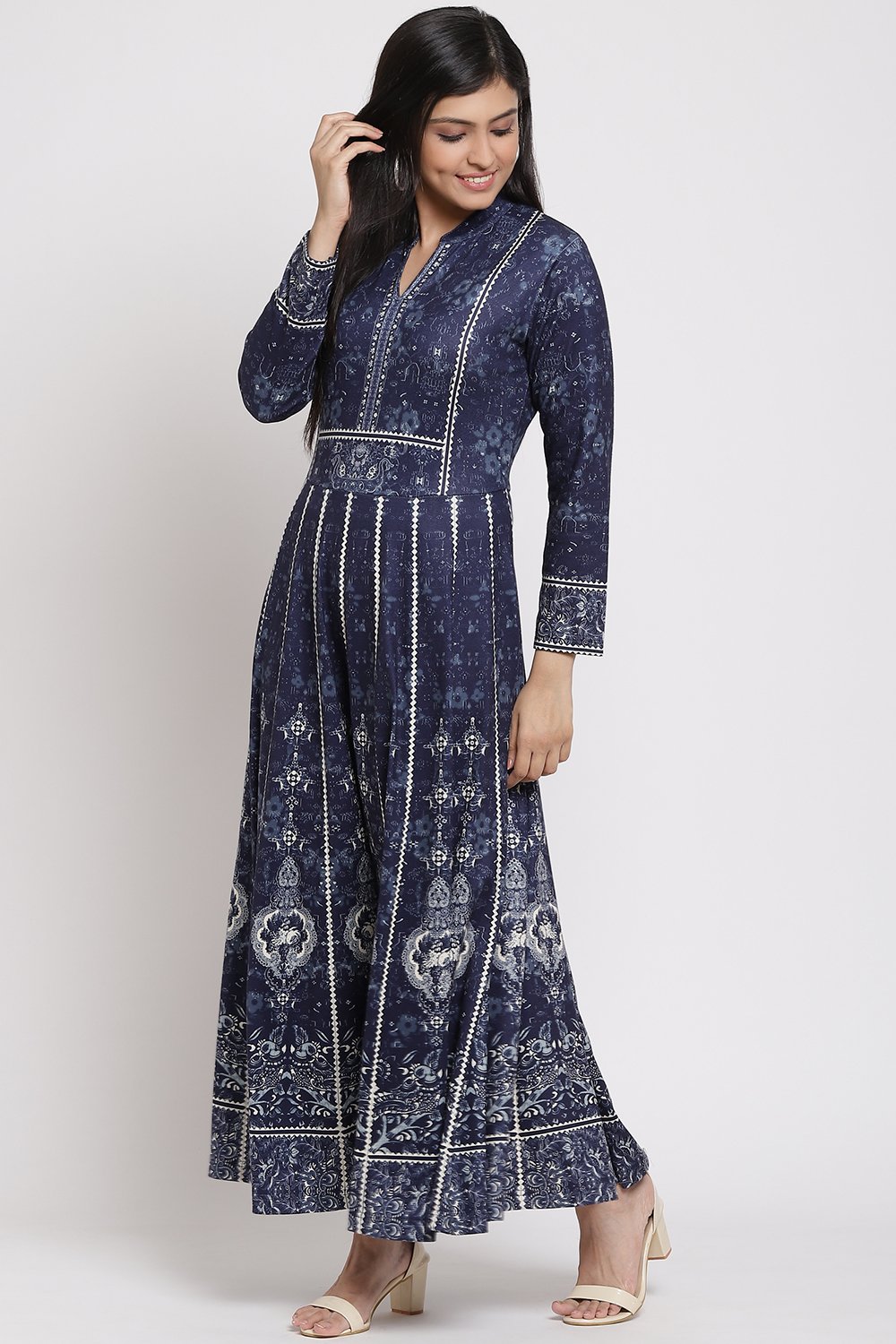 Indigo Flared Poly Span Printed Dress image number 2