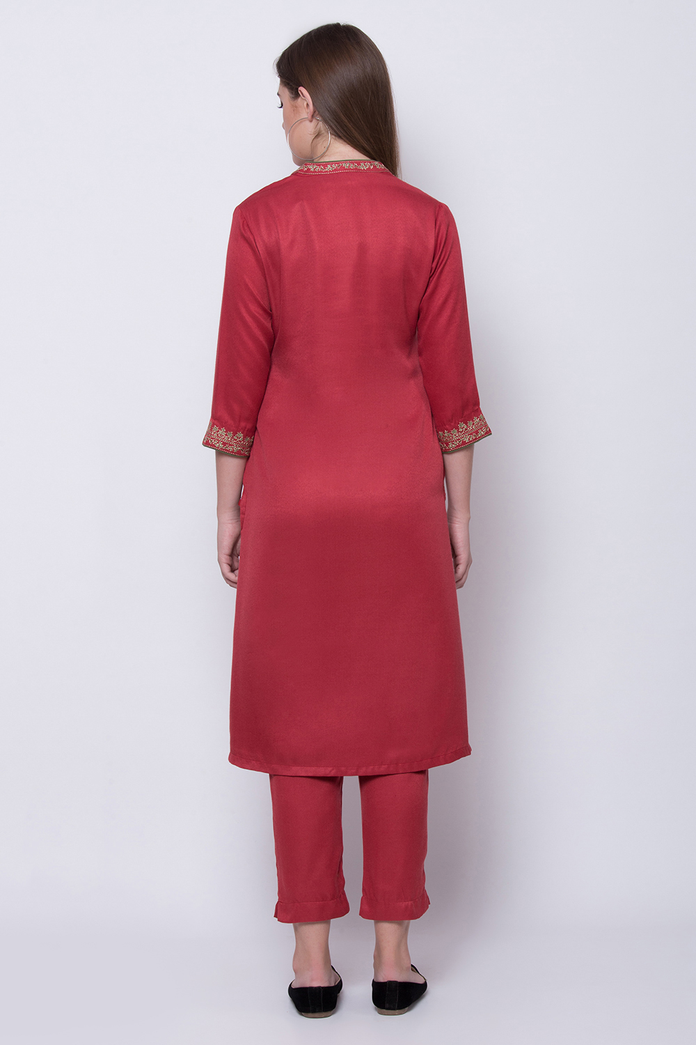 Pink Art Silk Straight Kurta Slim Pant Suit Set image number 5