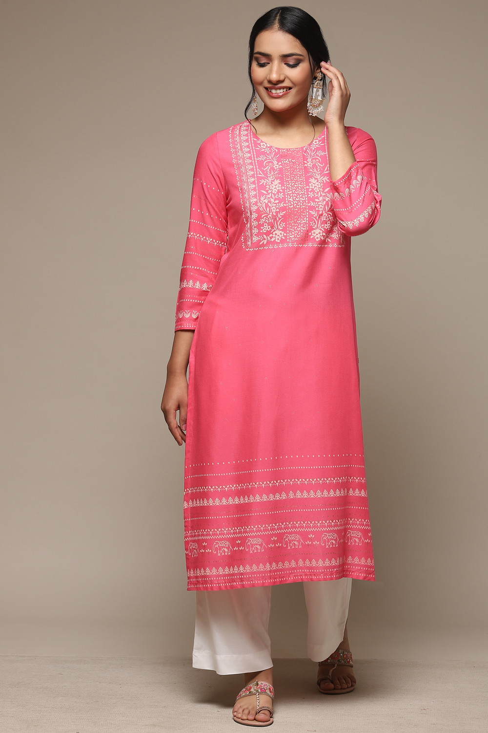 Pink Rayon Straight Kurta Palazzo Suit Set image number 5