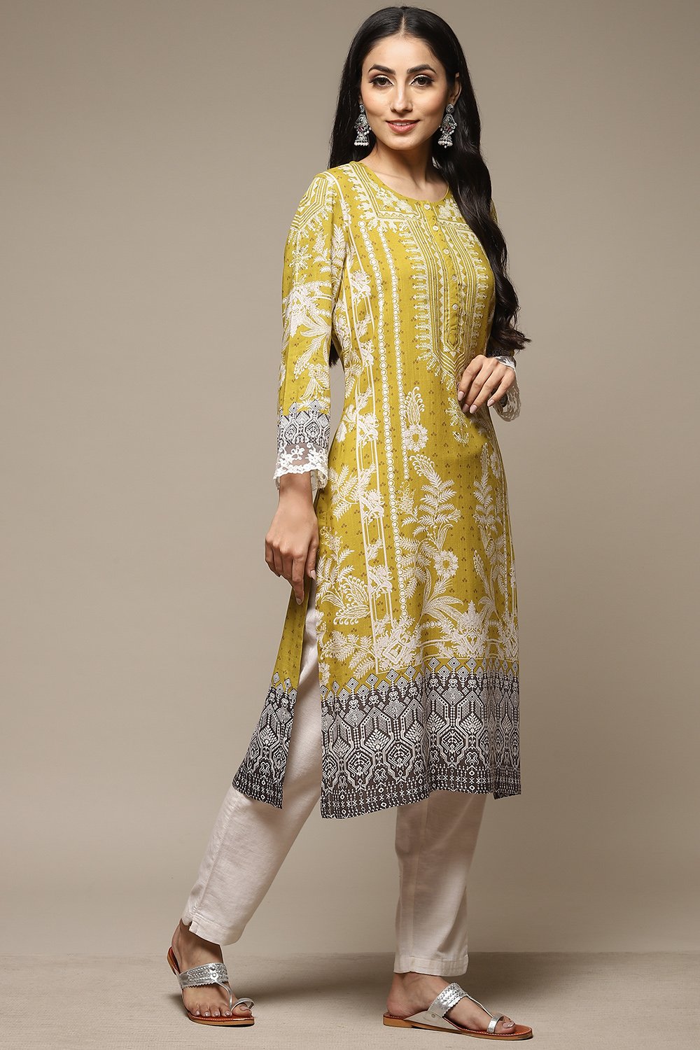 Denim Blue LIVA Straight Printed Kurta image number 4