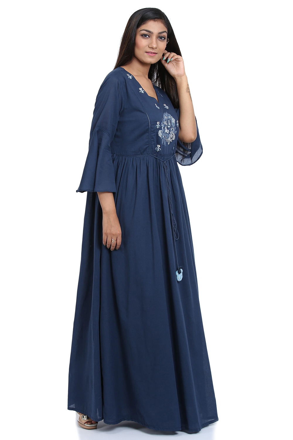 Biba navy blue best sale flared cotton dress