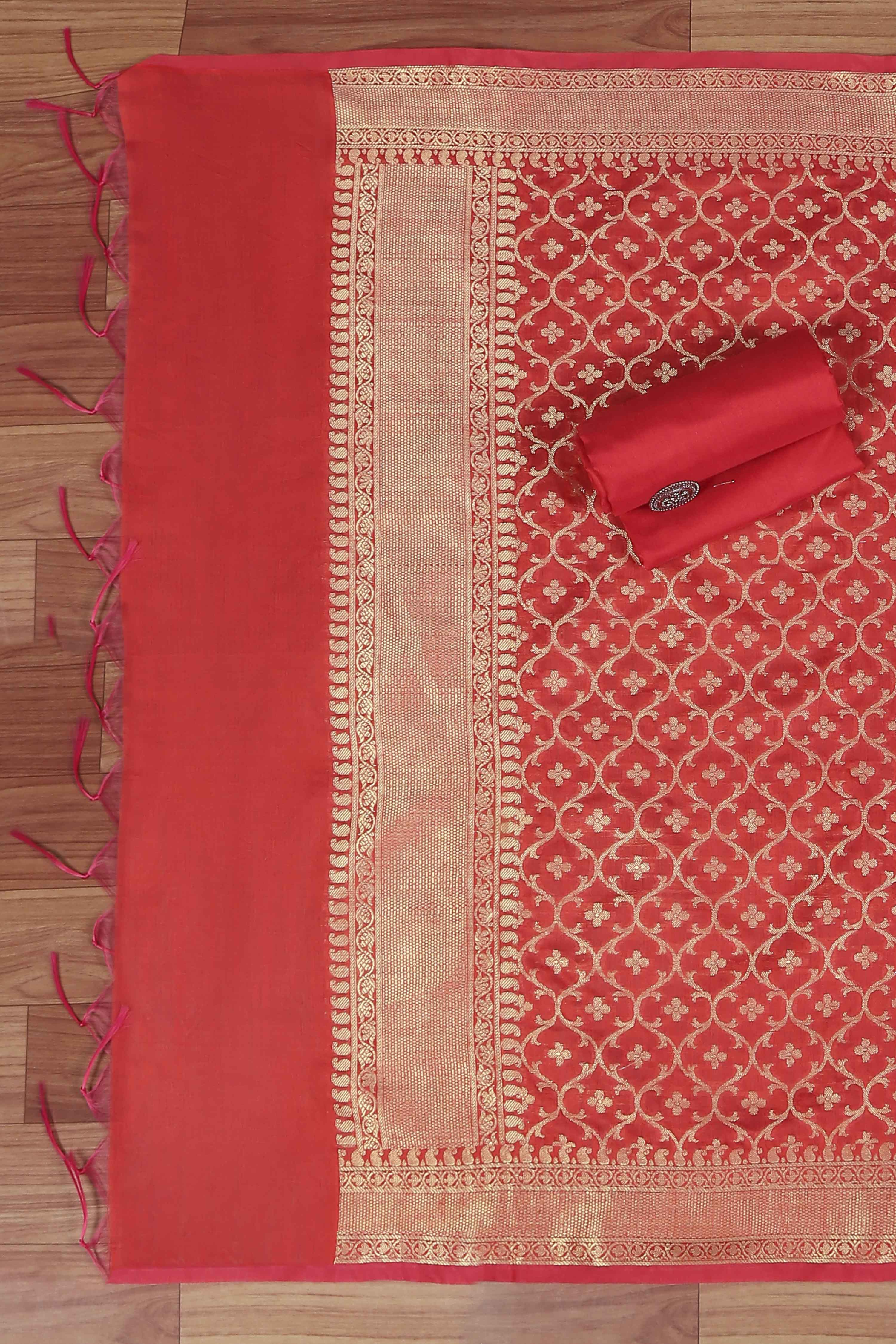 Pink Cotton Printed Embroidered Unstitched Suit Set image number 3