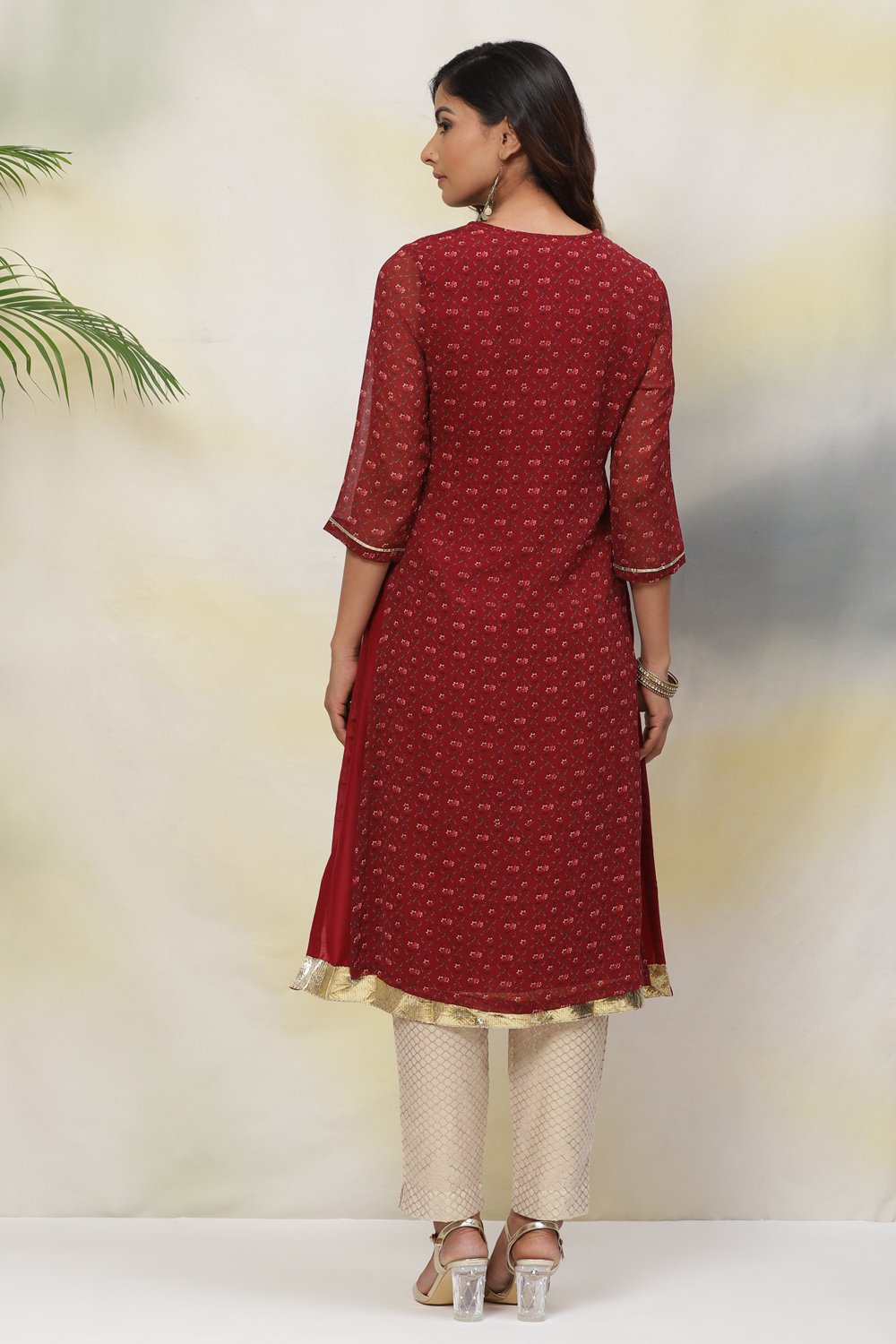 Rust Straight Art Silk Printed Kurta image number 4