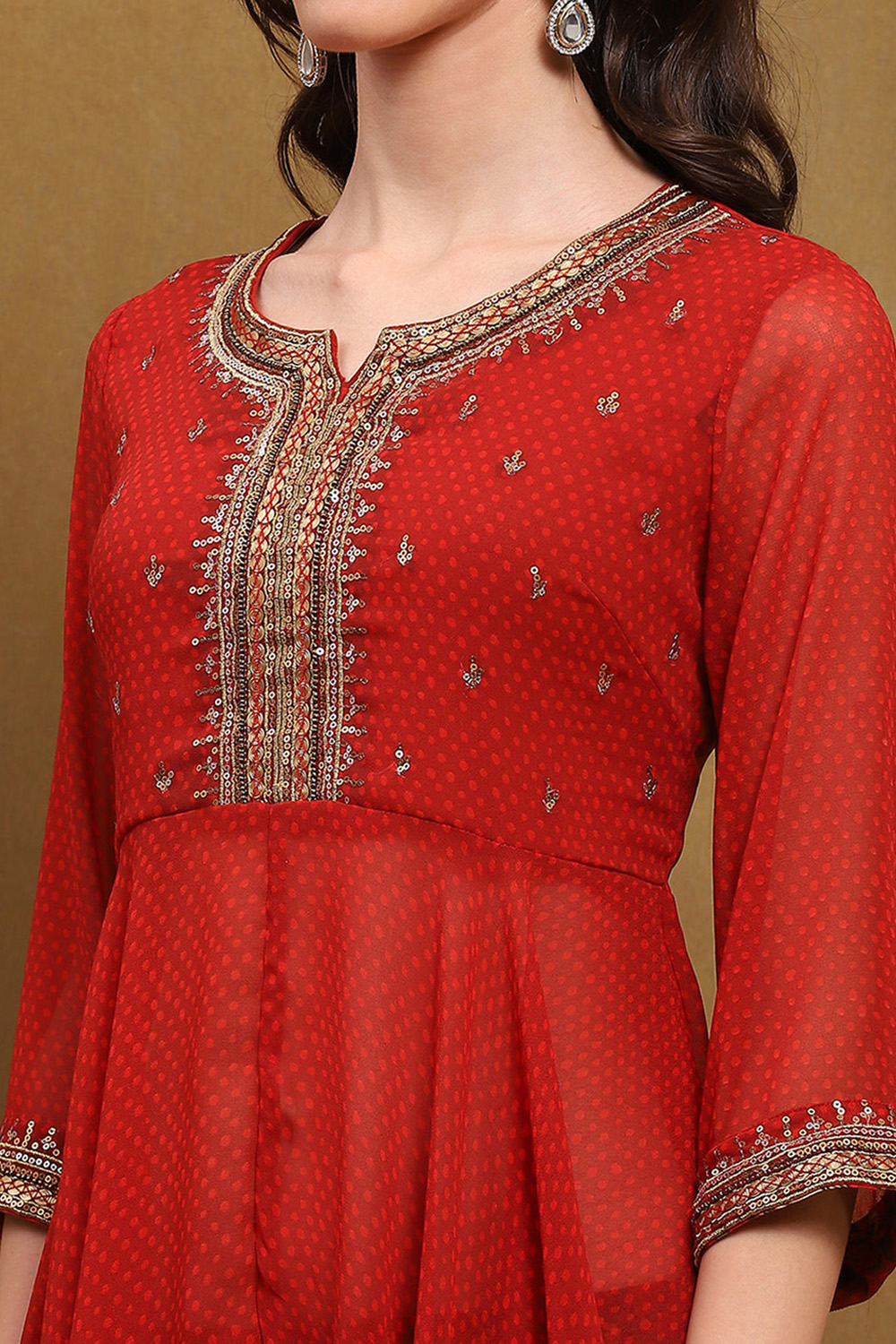 Red Georgette Printed Asymmetric Suit Set image number 1