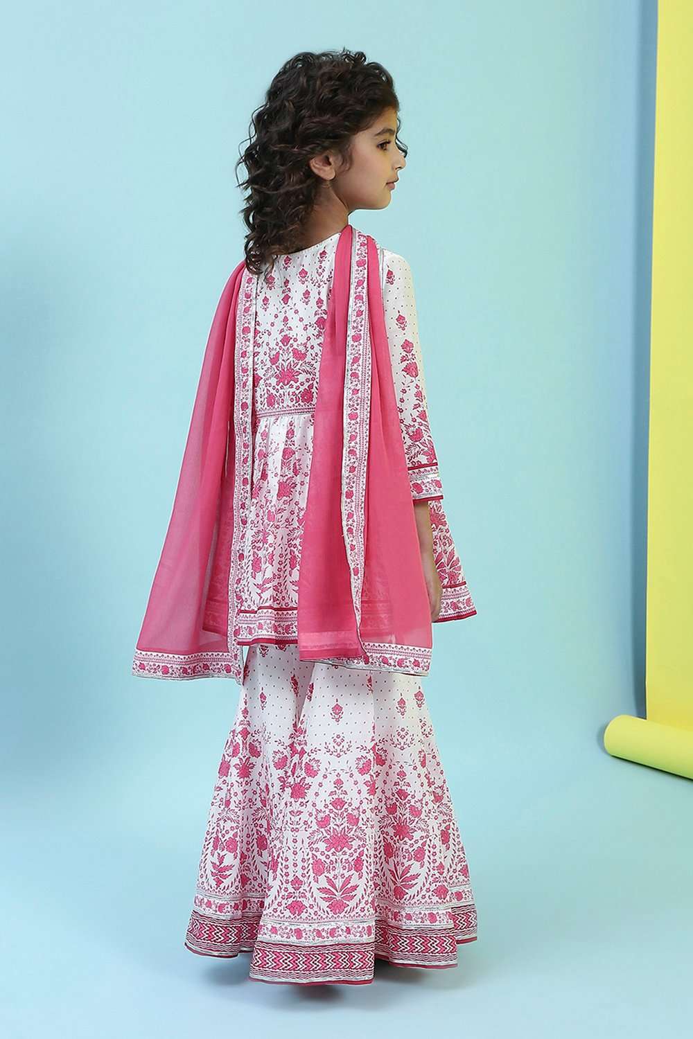 Off White/Pink Cotton A-Line Garara Set image number 4
