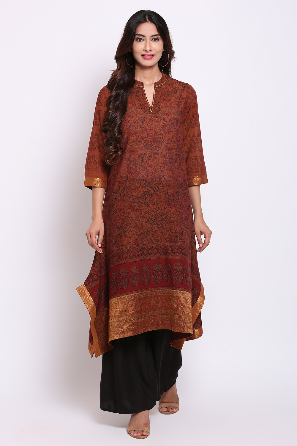 Brown Cotton Kalamkari Printed Kurta image number 2