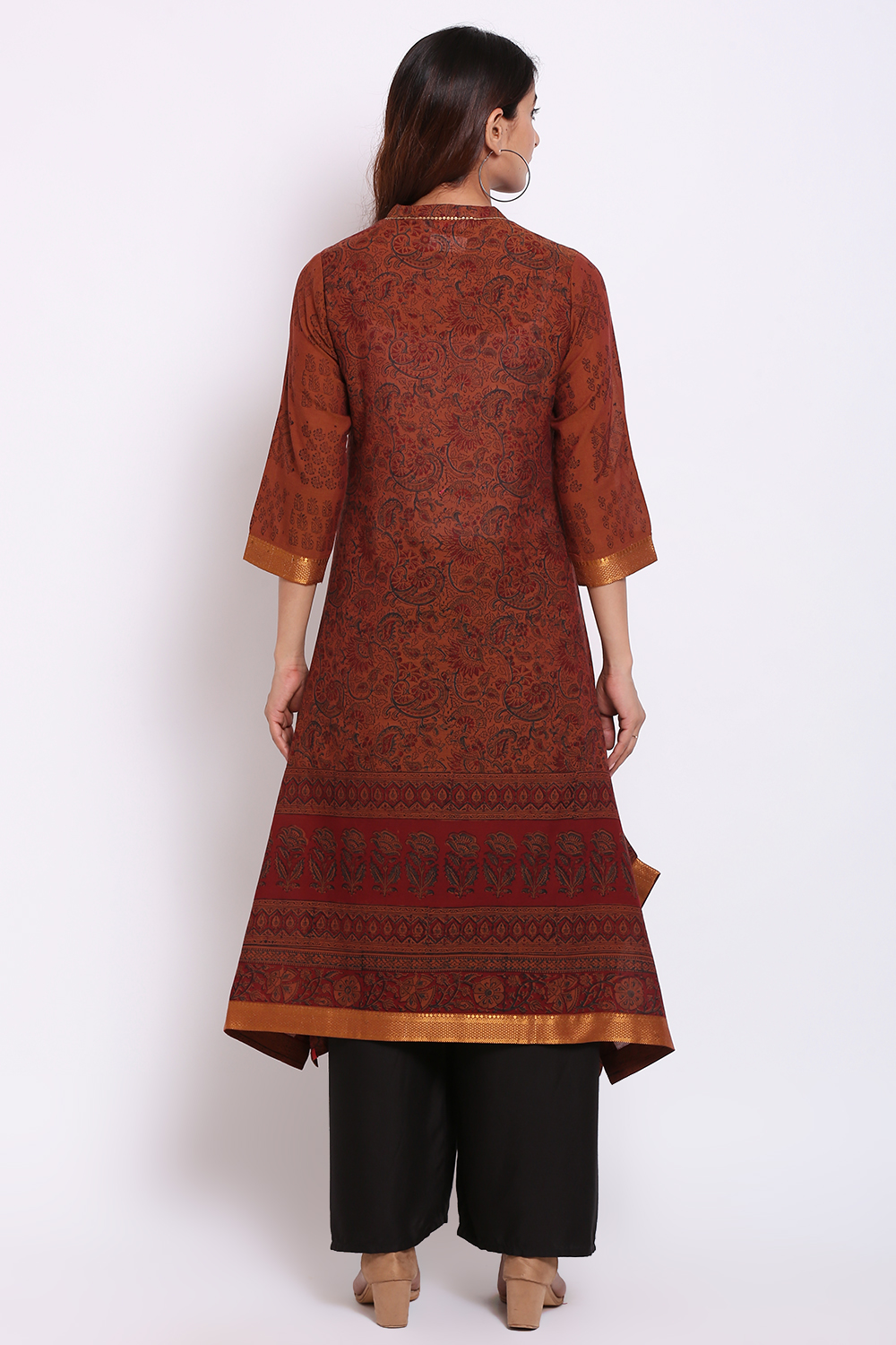 Brown Cotton Kalamkari Printed Kurta image number 5