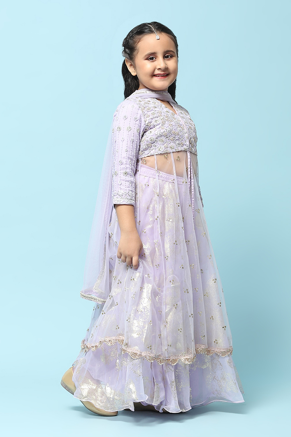 Light Pink Nylon Kalidar Kurta Lehenga Set image number 6