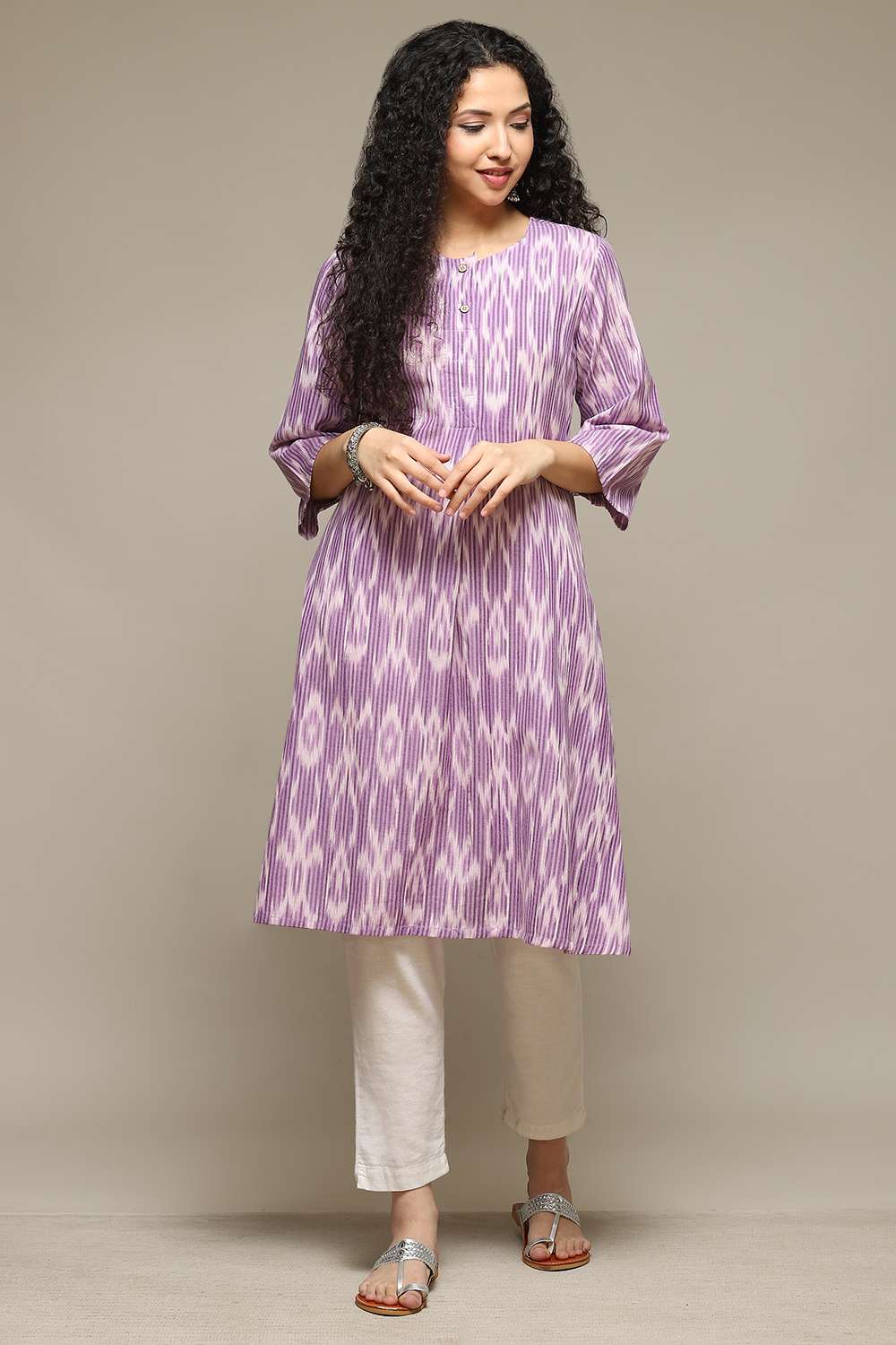 Purple Cotton IKAT Straight Yarndyed Kurta image number 5