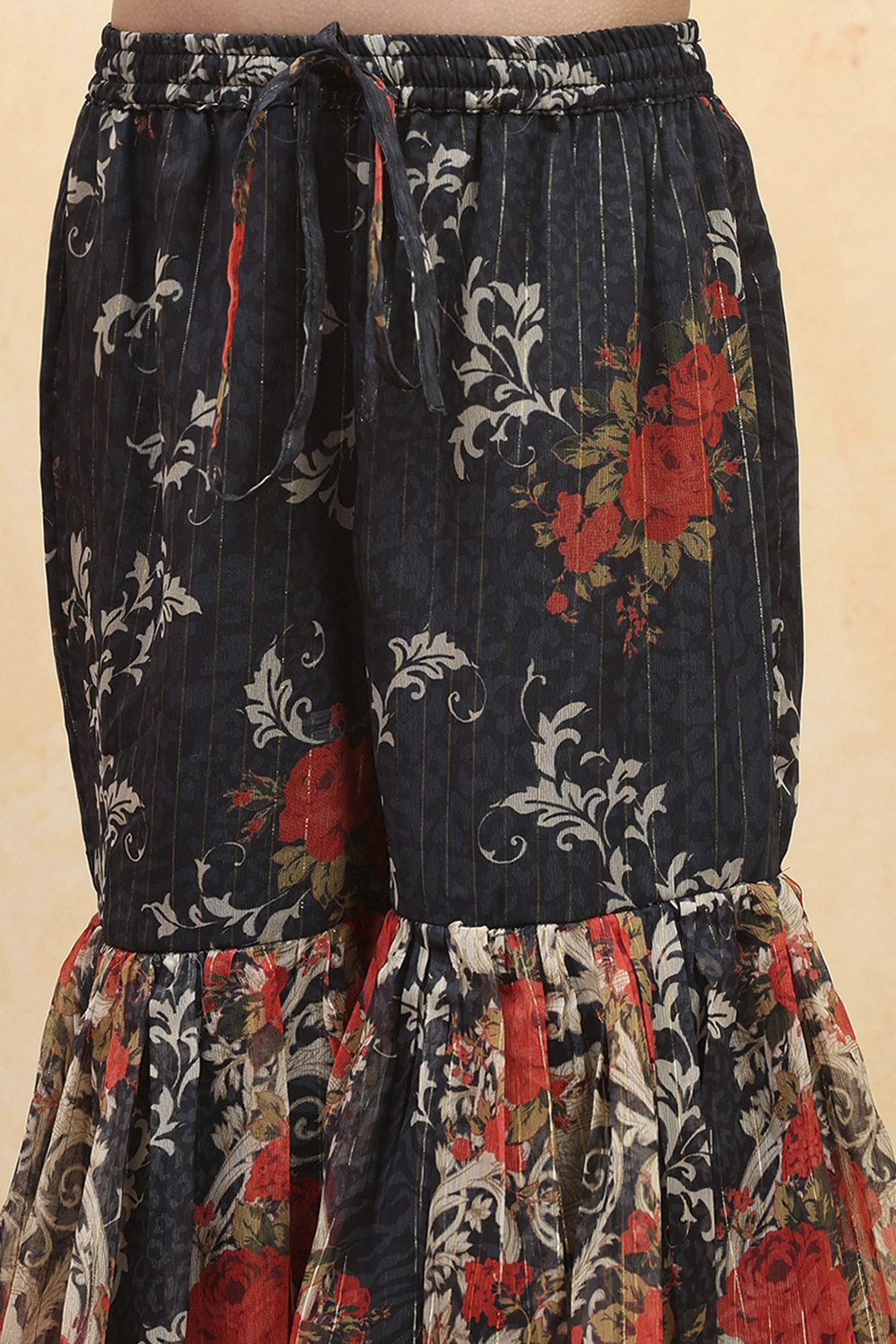 Black Polyester Floral Printed Peplum Sharara Kurta Set image number 2