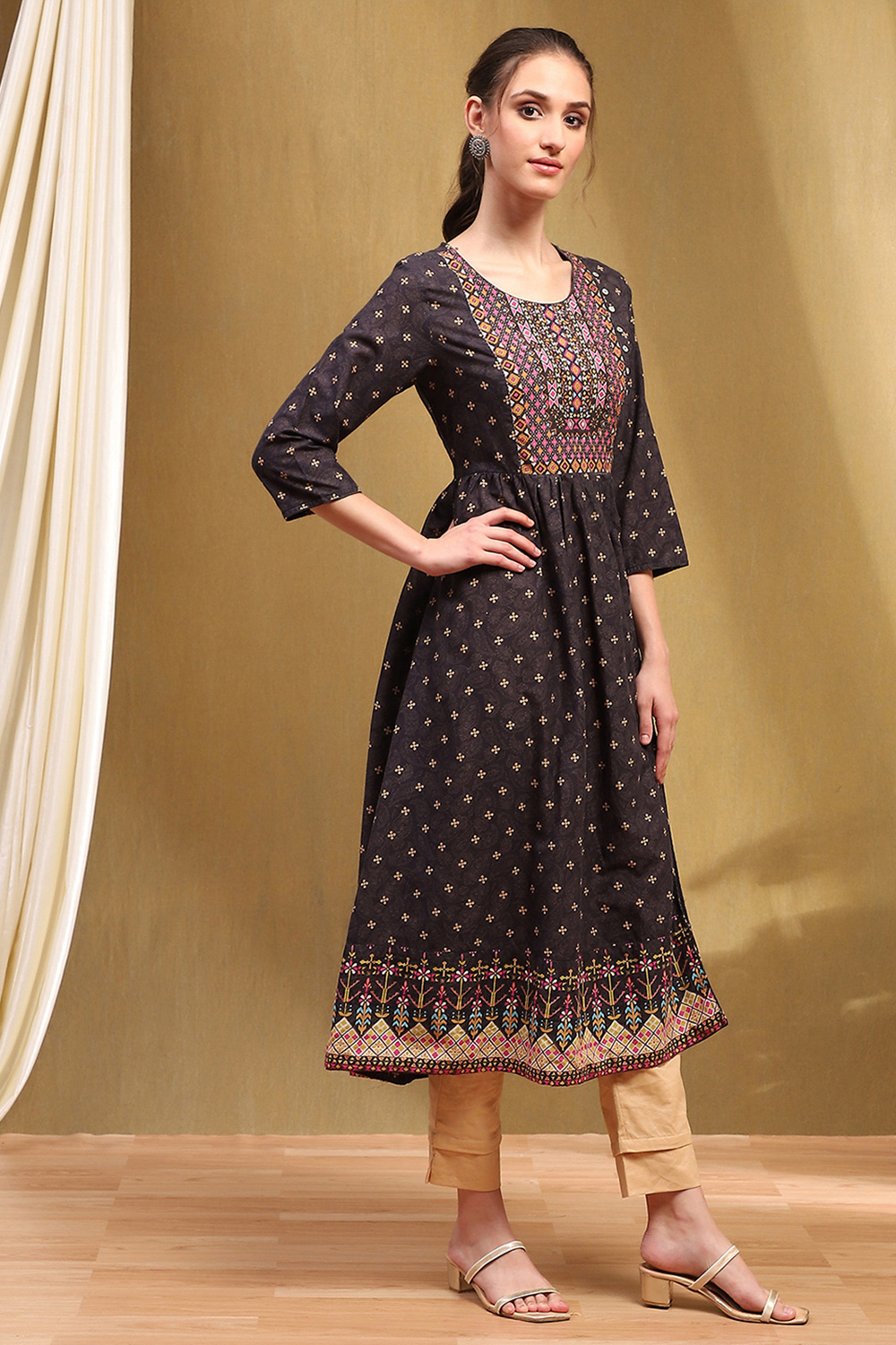 Black Cotton Printed Kurta image number 5