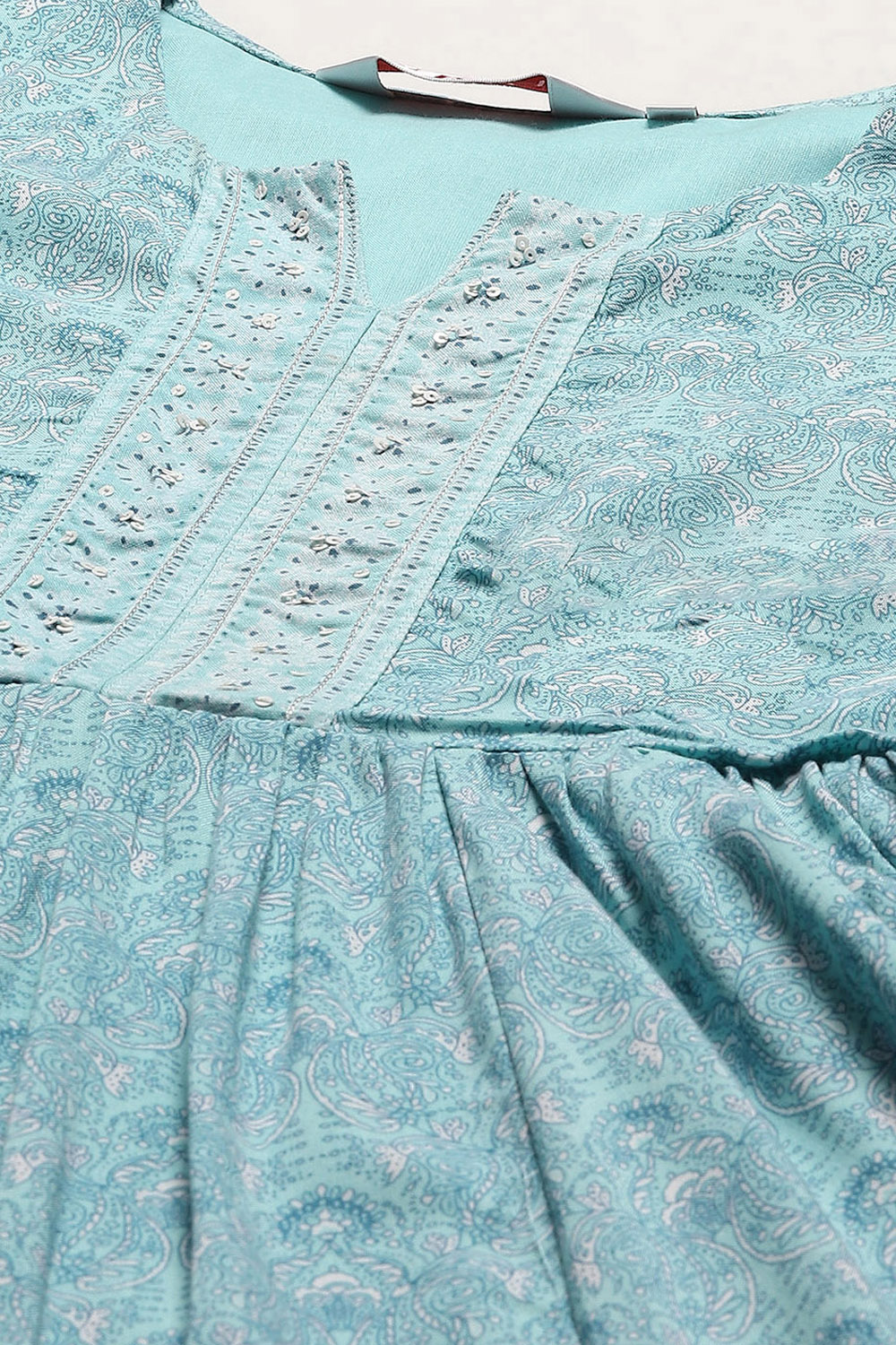 Turquoise Rayon Gathered Suit Set image number 1