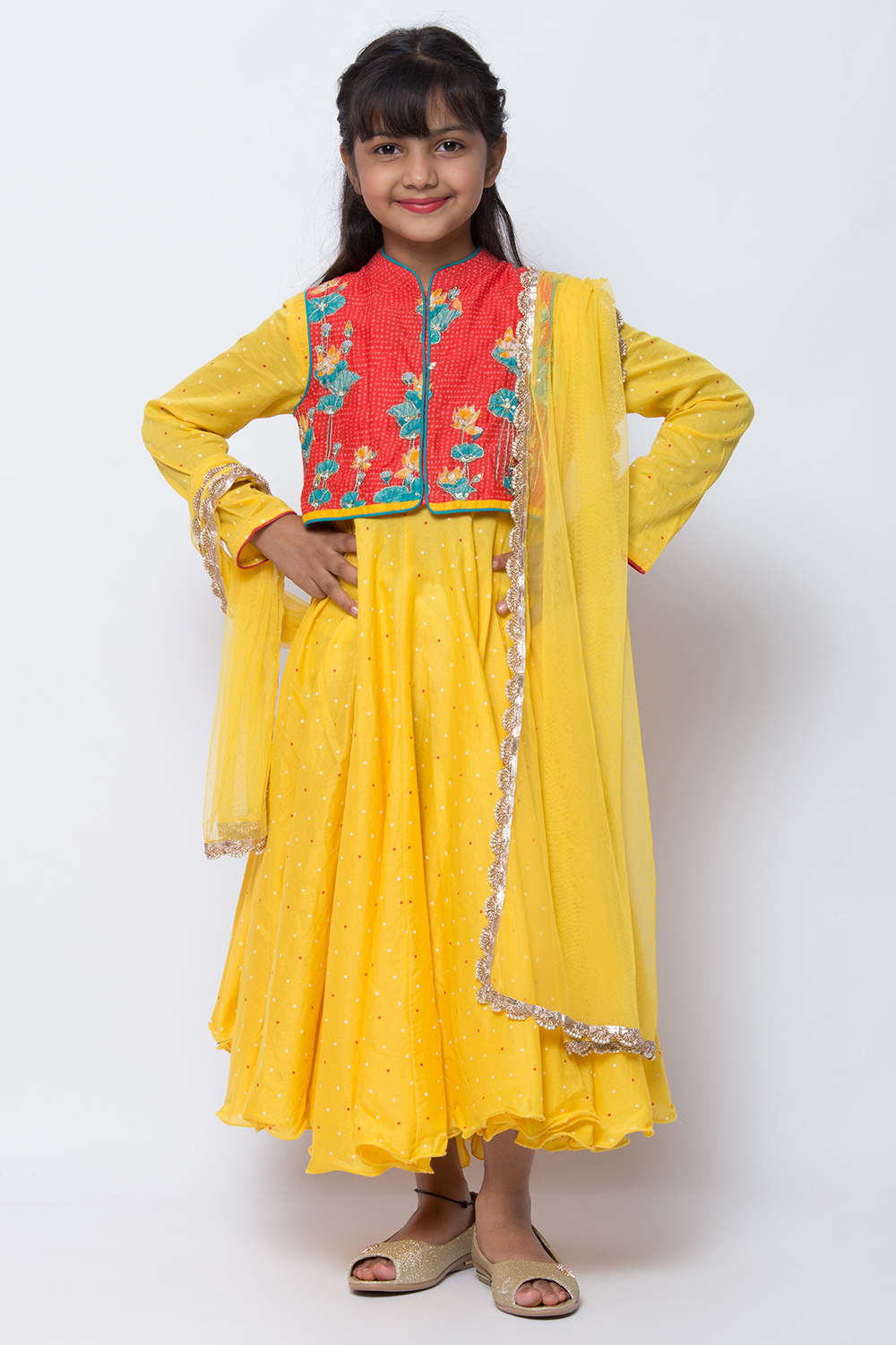 Yellow Cotton Anarkali Kurta Churidar Suit Set image number 0