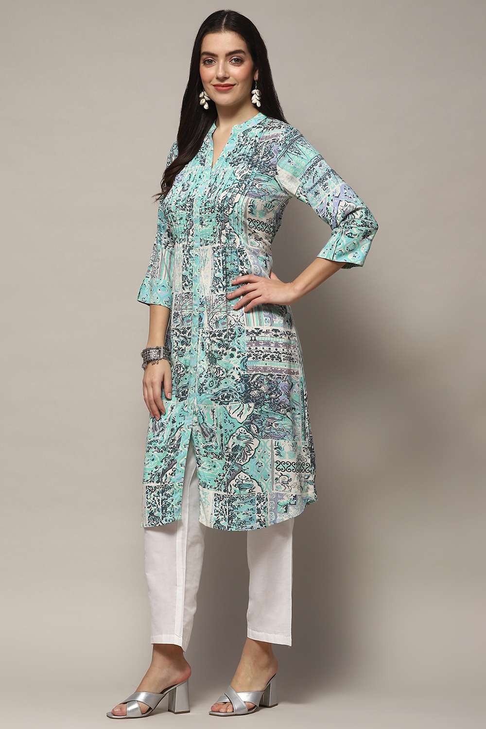 Mint Blue Viscose Straight Kurti image number 2