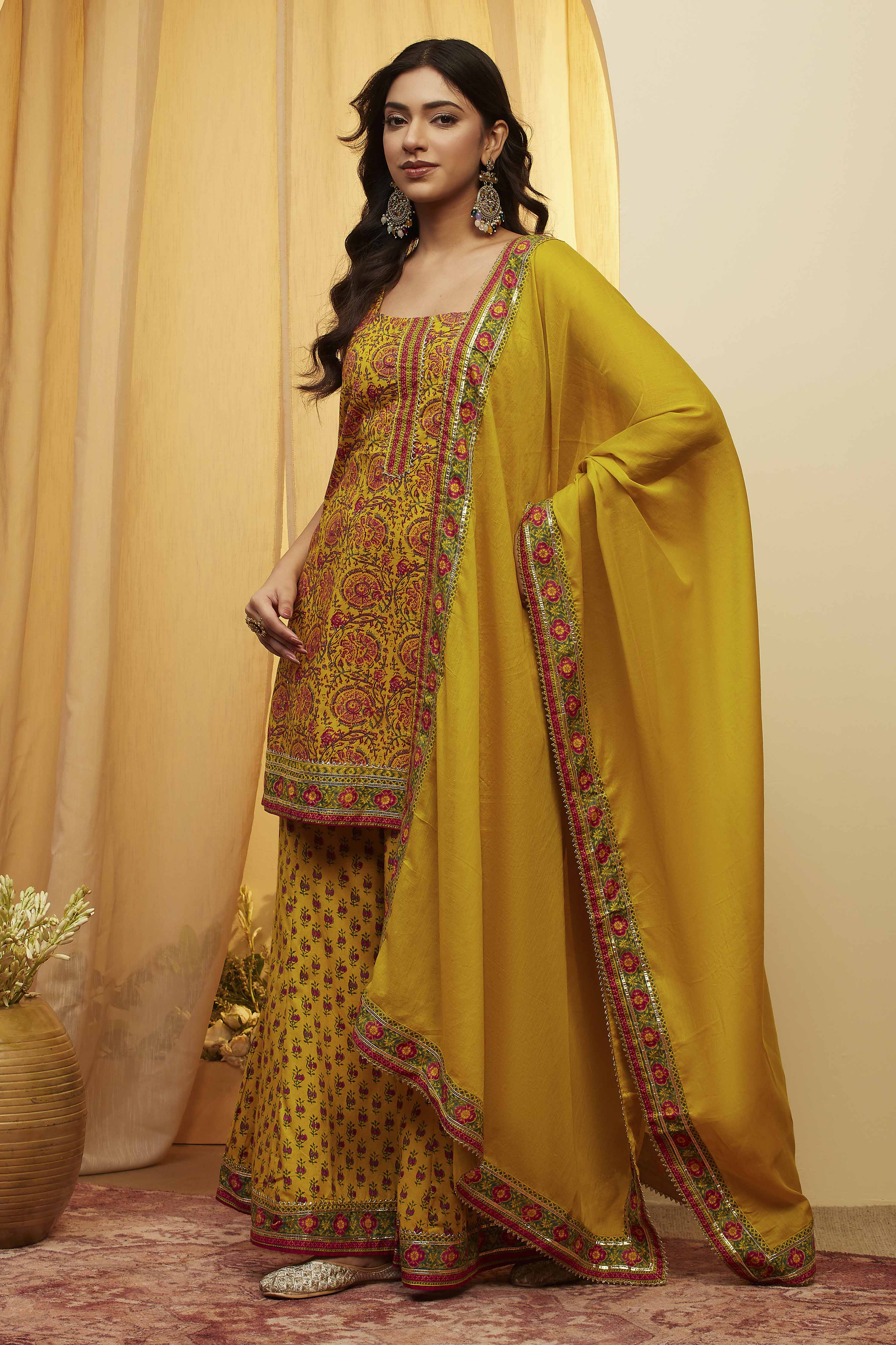 Lime Cotton Straight Suit Set image number 3