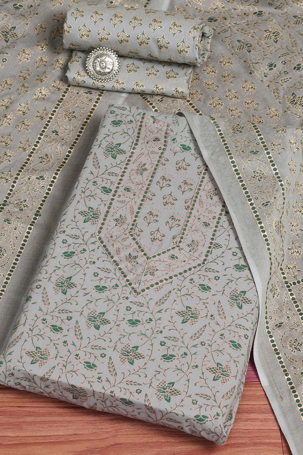 Assorted Cotton Hand Block Print Unstitched Suit Set image number 0