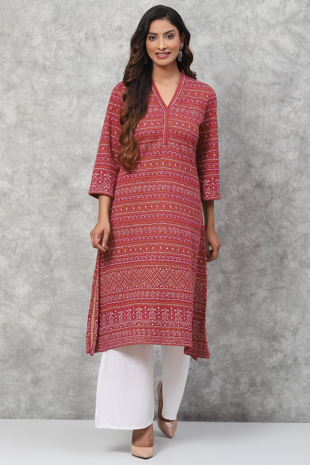 Pink Straight Poly Metallic Kurta image number 5