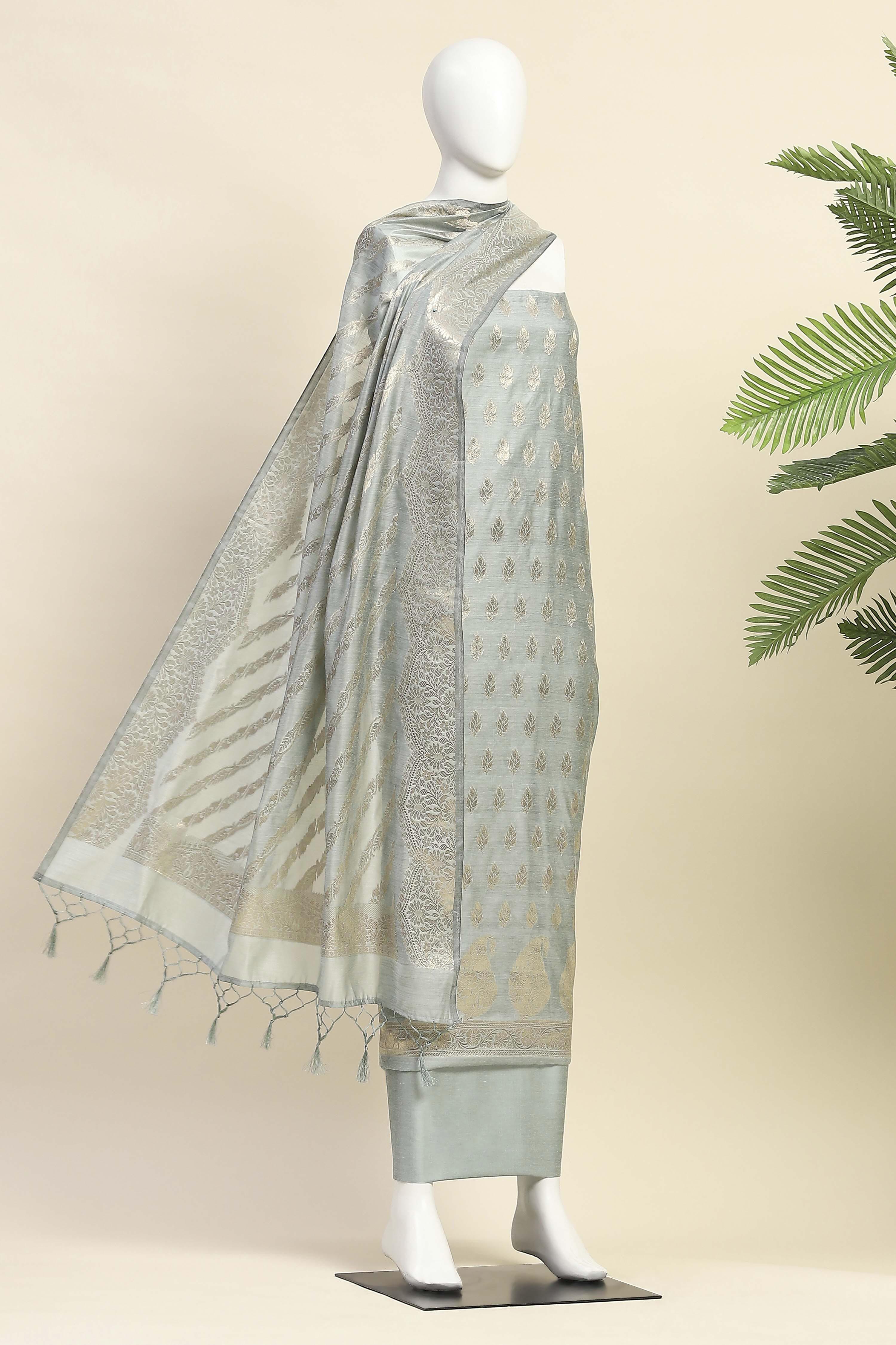 Blue Chanderi  Unstitched Suit Set image number 4