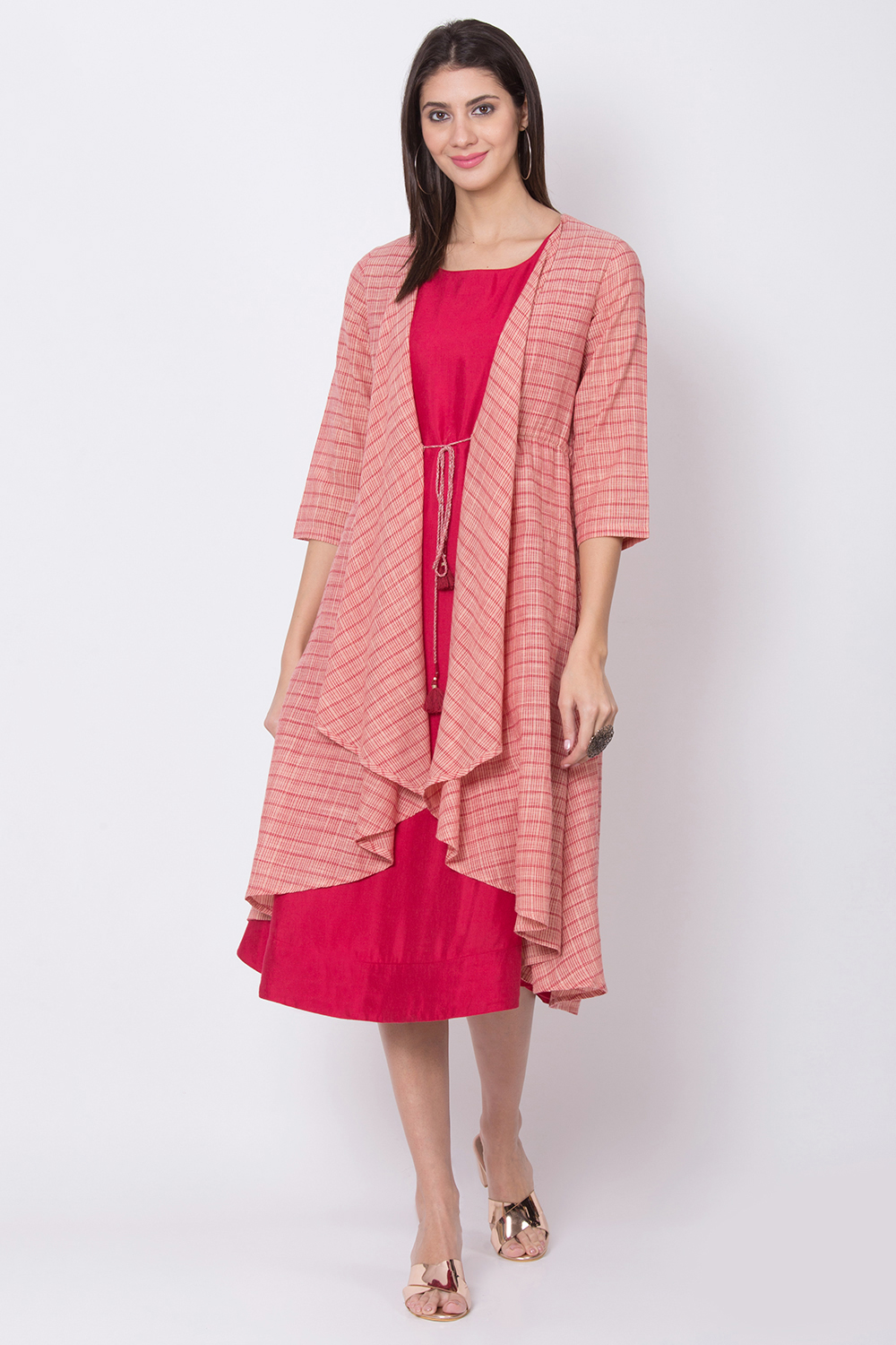 Red Viscose Cotton A Line Dress image number 0