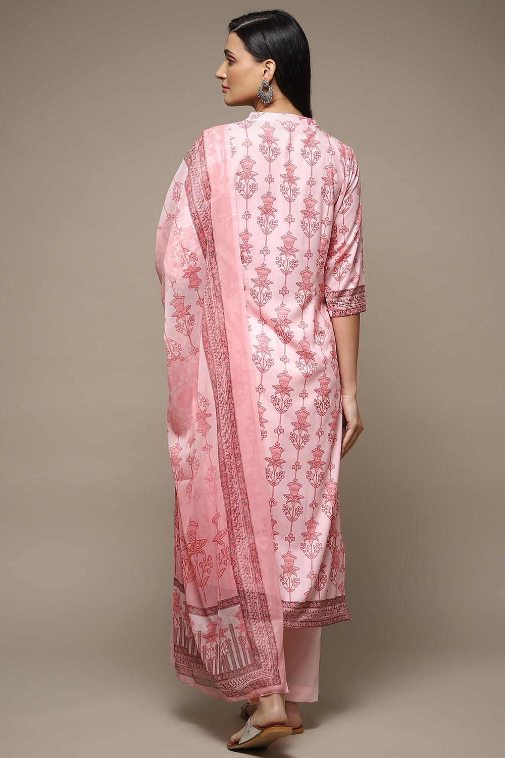 Pink Silk Blend Digital Print Unstitched Suit Set image number 6