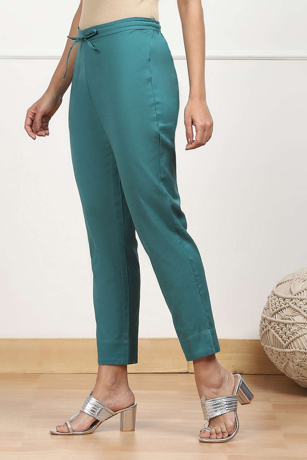 Rust Cotton Solid Regular Pants image number 2