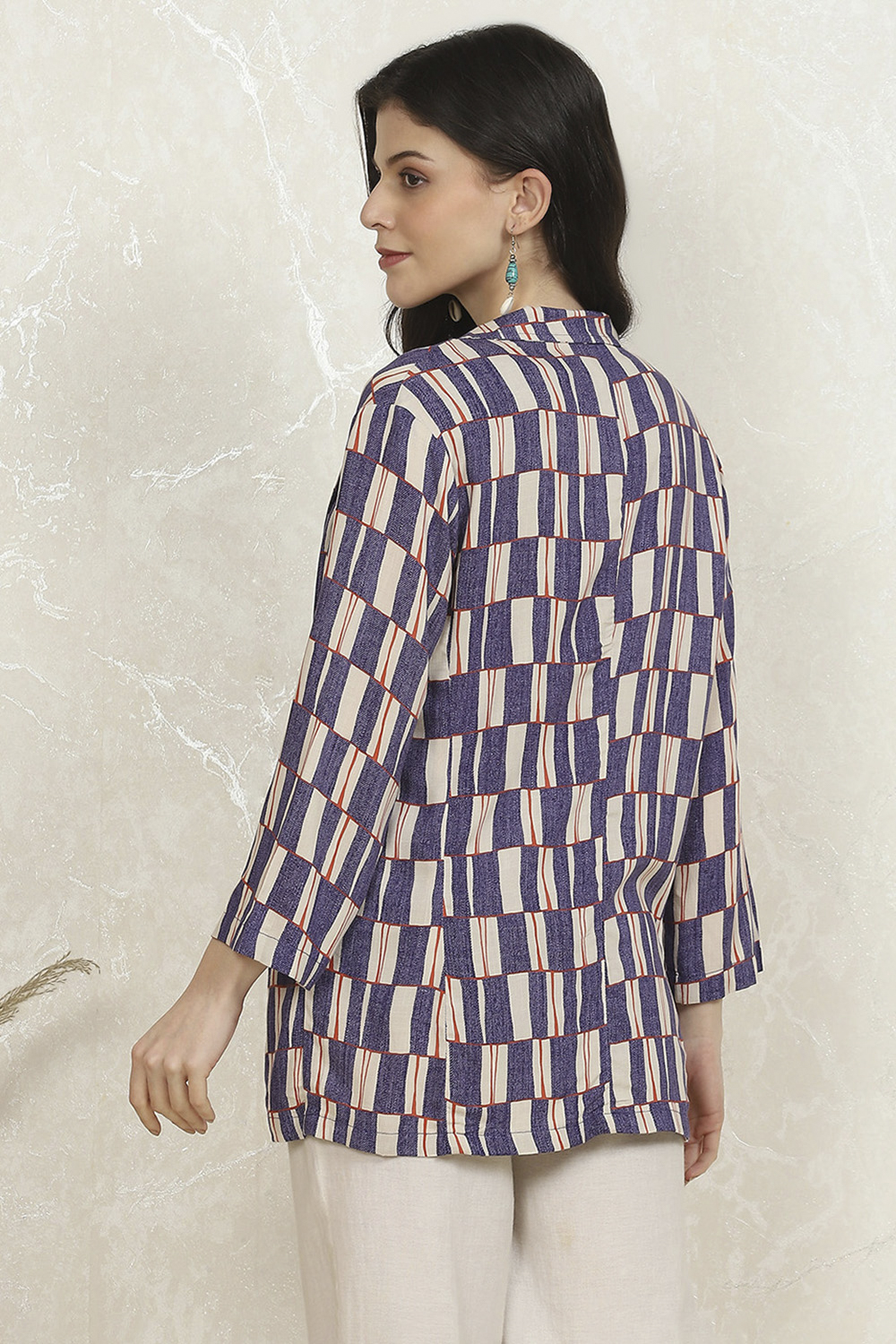 Blue Printed Straight Jacket image number 3