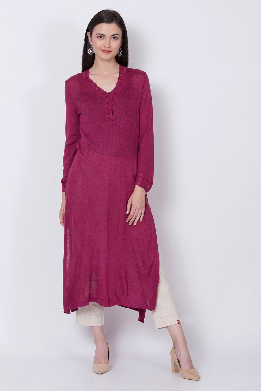 Teal Acrylic And Wool Straight Solid Kurta image number 1