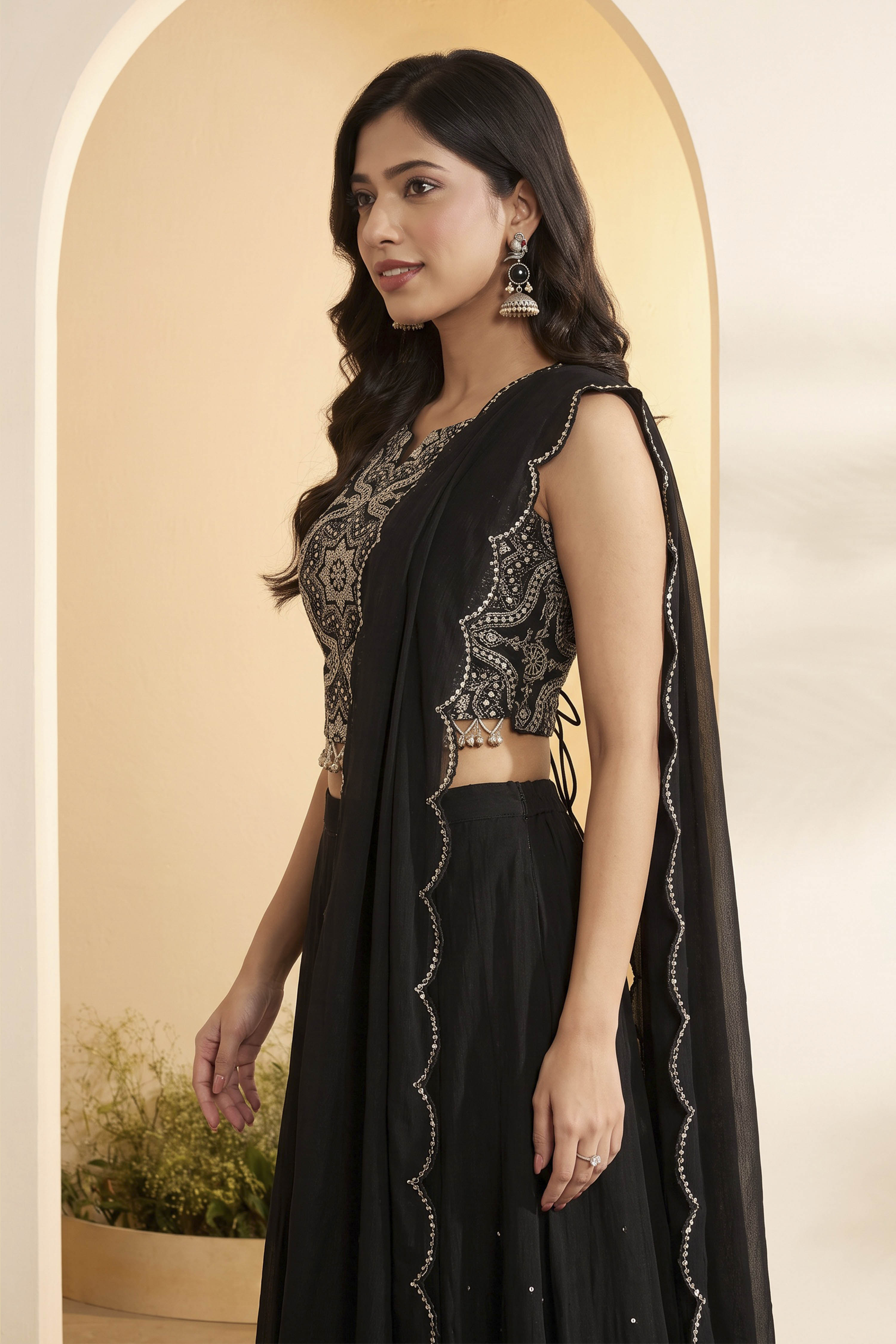 Black Poly Georgette Embellished Sharara Set image number 1