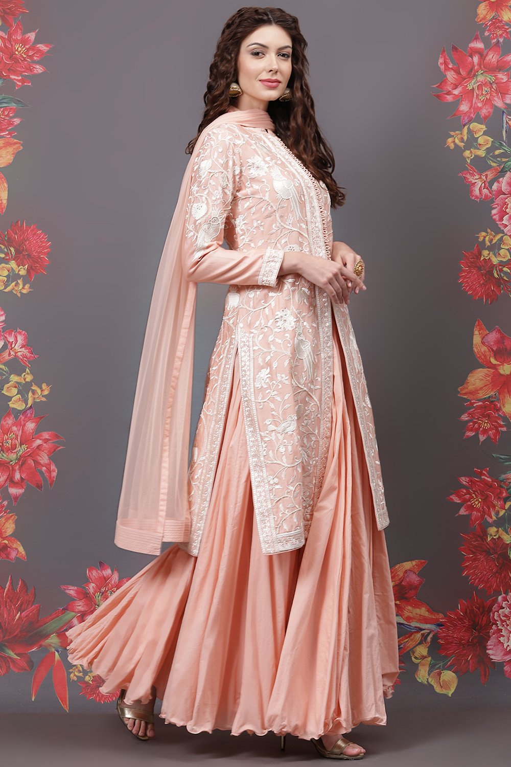 Rohit Bal Peach Cotton Silk Straight Yarndyed Suit Set image number 8